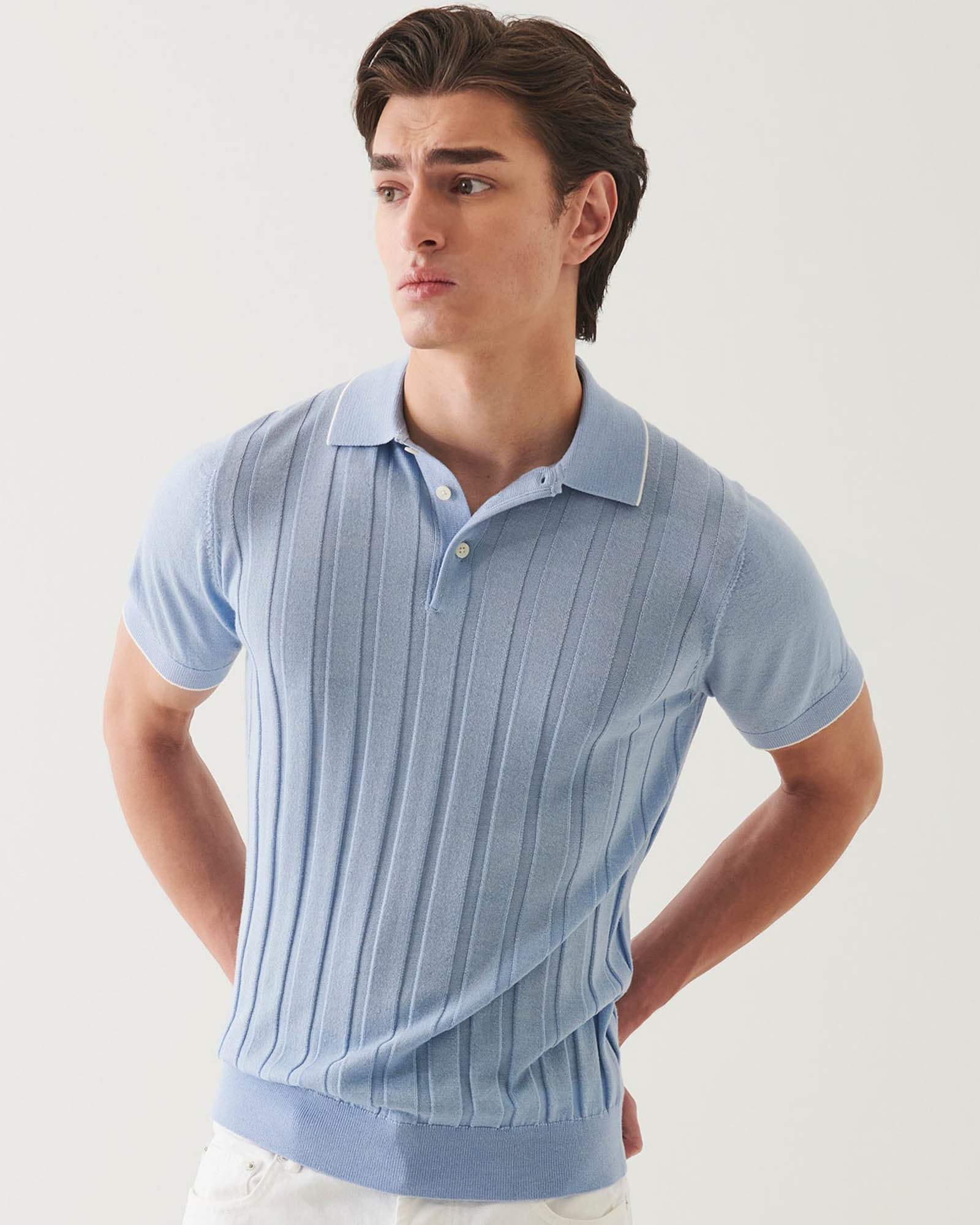 PATRICK ASSARAF Short Sleeve Drop Needle Polo