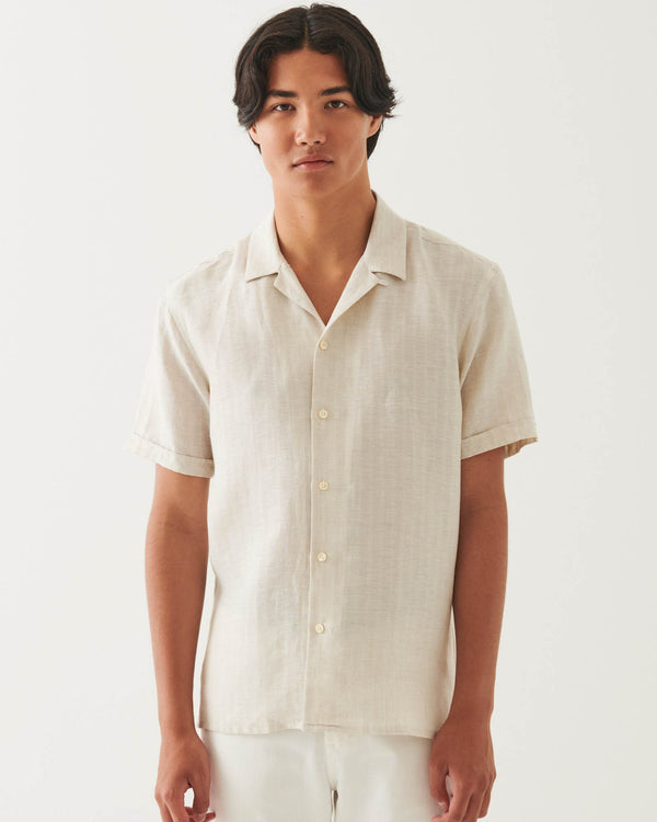 Linen Stripe Camp Collar Shirt