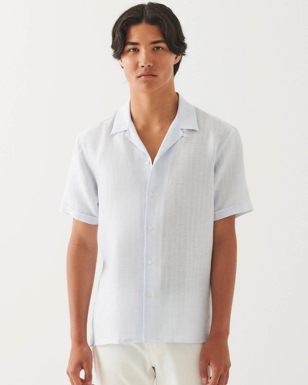 Linen Stripe Camp Collar Shirt