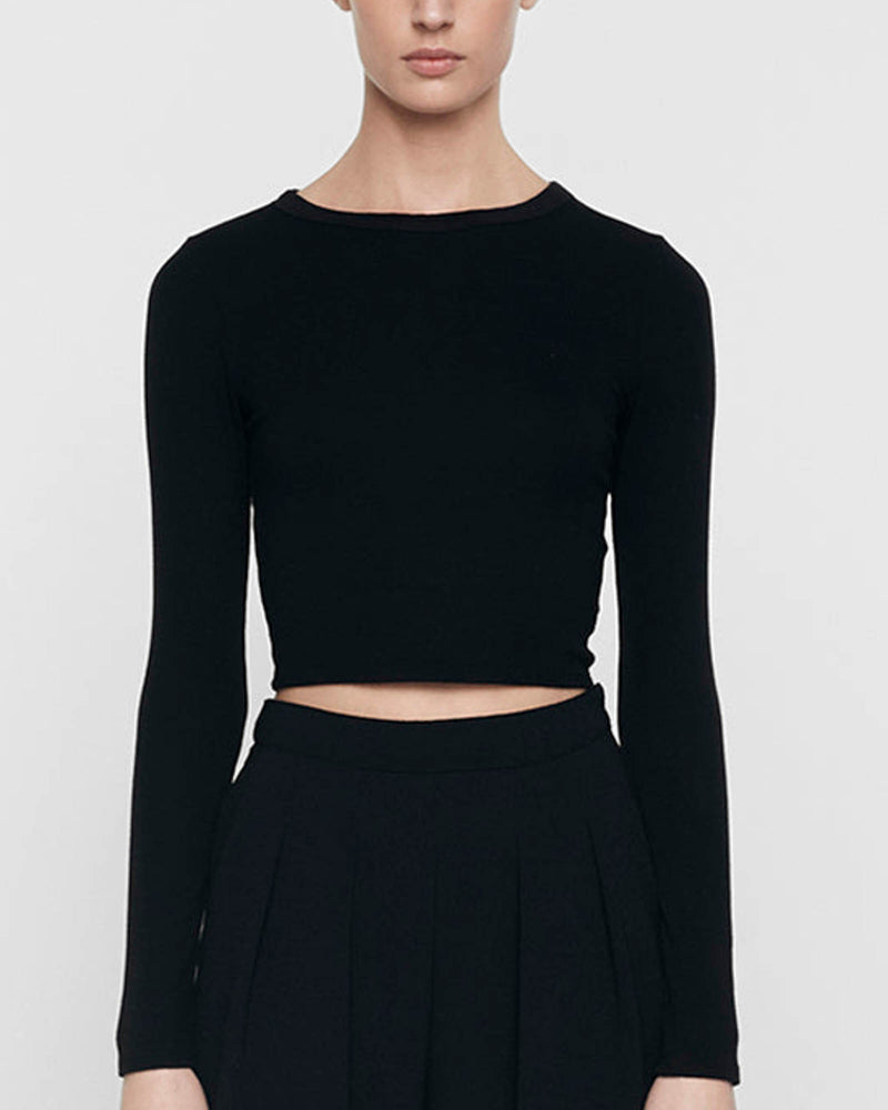 Rib Crop Long Sleeve Shirt