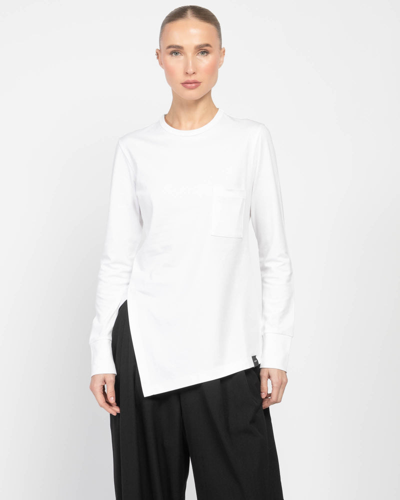 Long Sleeve Unbalance Slit T-Shirt