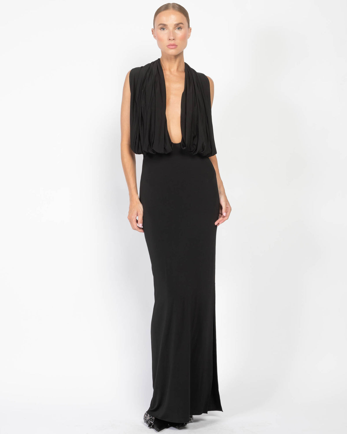 strapless open back dress Women's Black Plunge Maxi Dress main image 1