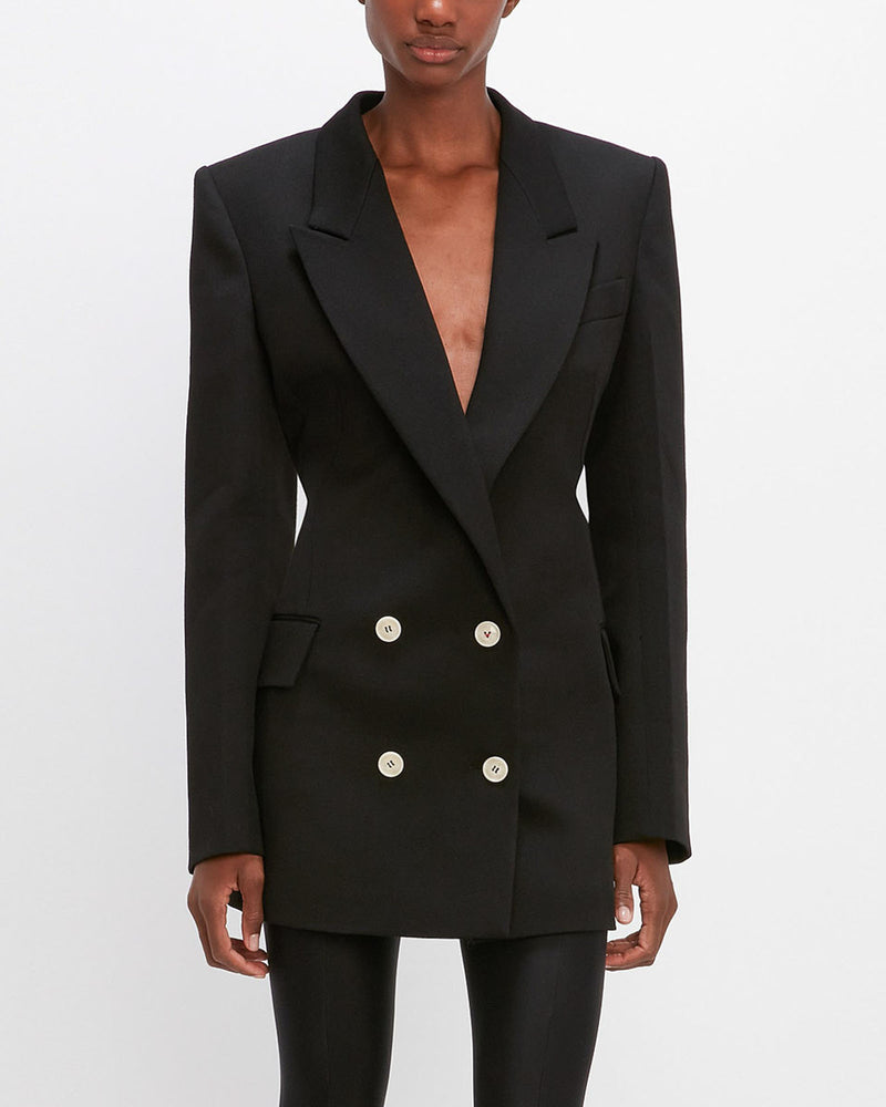 Black Double Breasted Blazer Dress with Gold Buttons