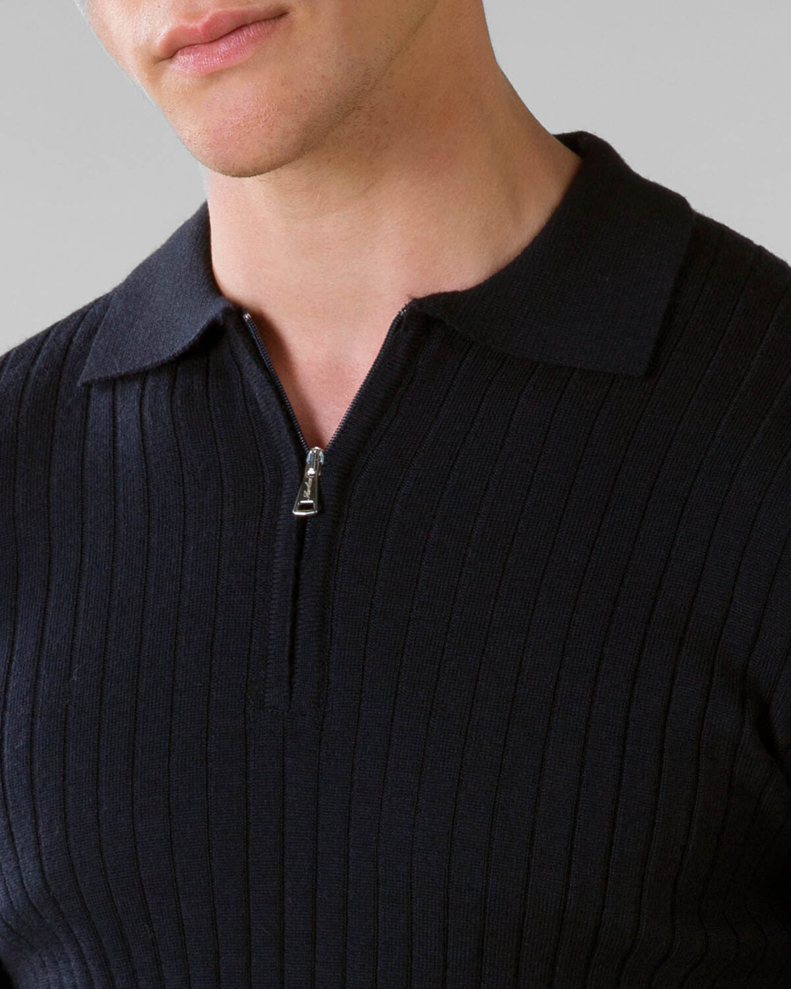 Ribbed Zipper Polo