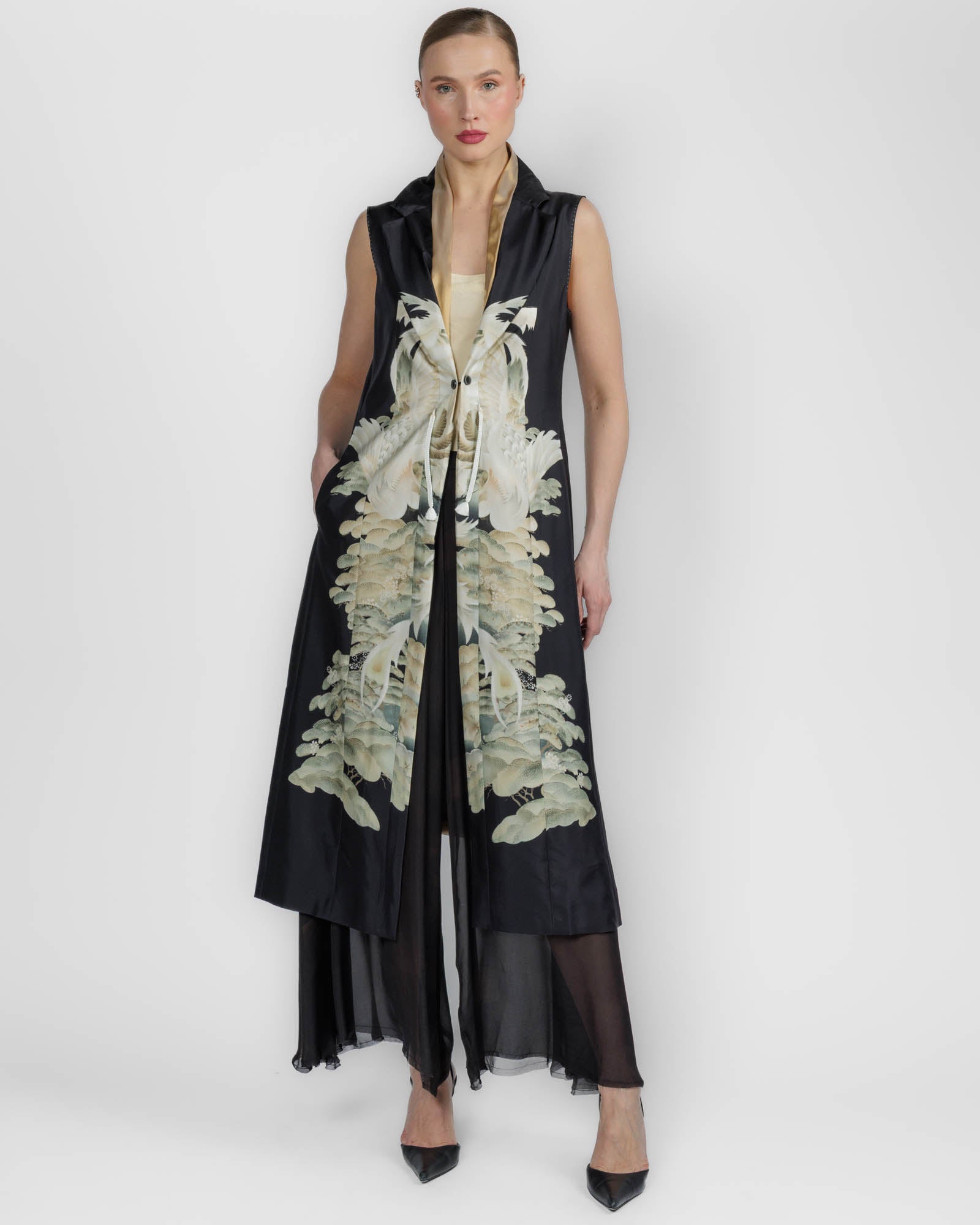 Sleeveless Print Coat