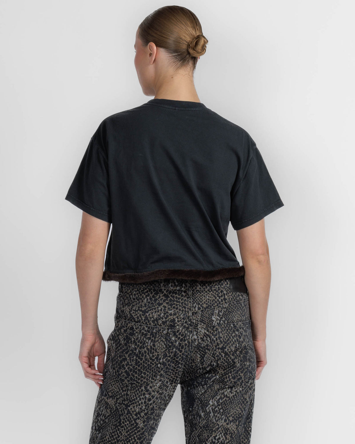 Short Sleeve Faux Fur Trim Tee