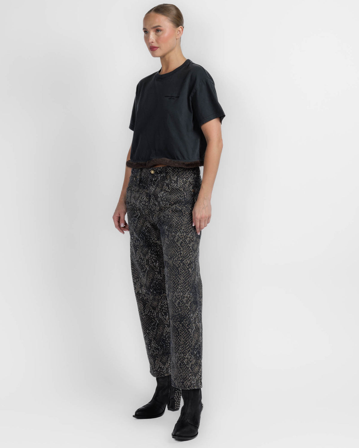 Short Sleeve Faux Fur Trim Tee