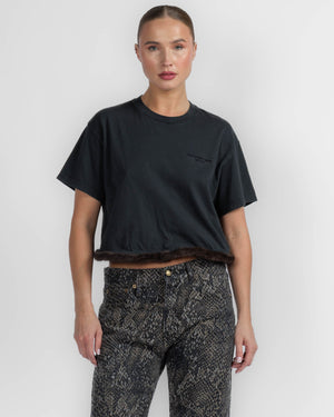 Short Sleeve Faux Fur Trim Tee