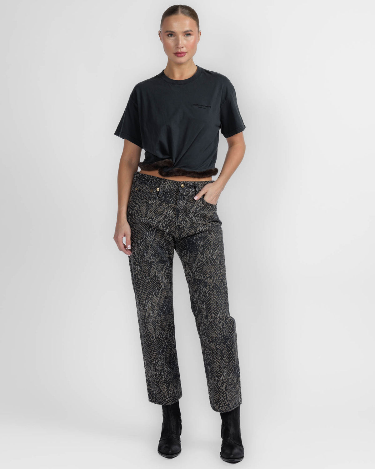 Short Sleeve Faux Fur Trim Tee