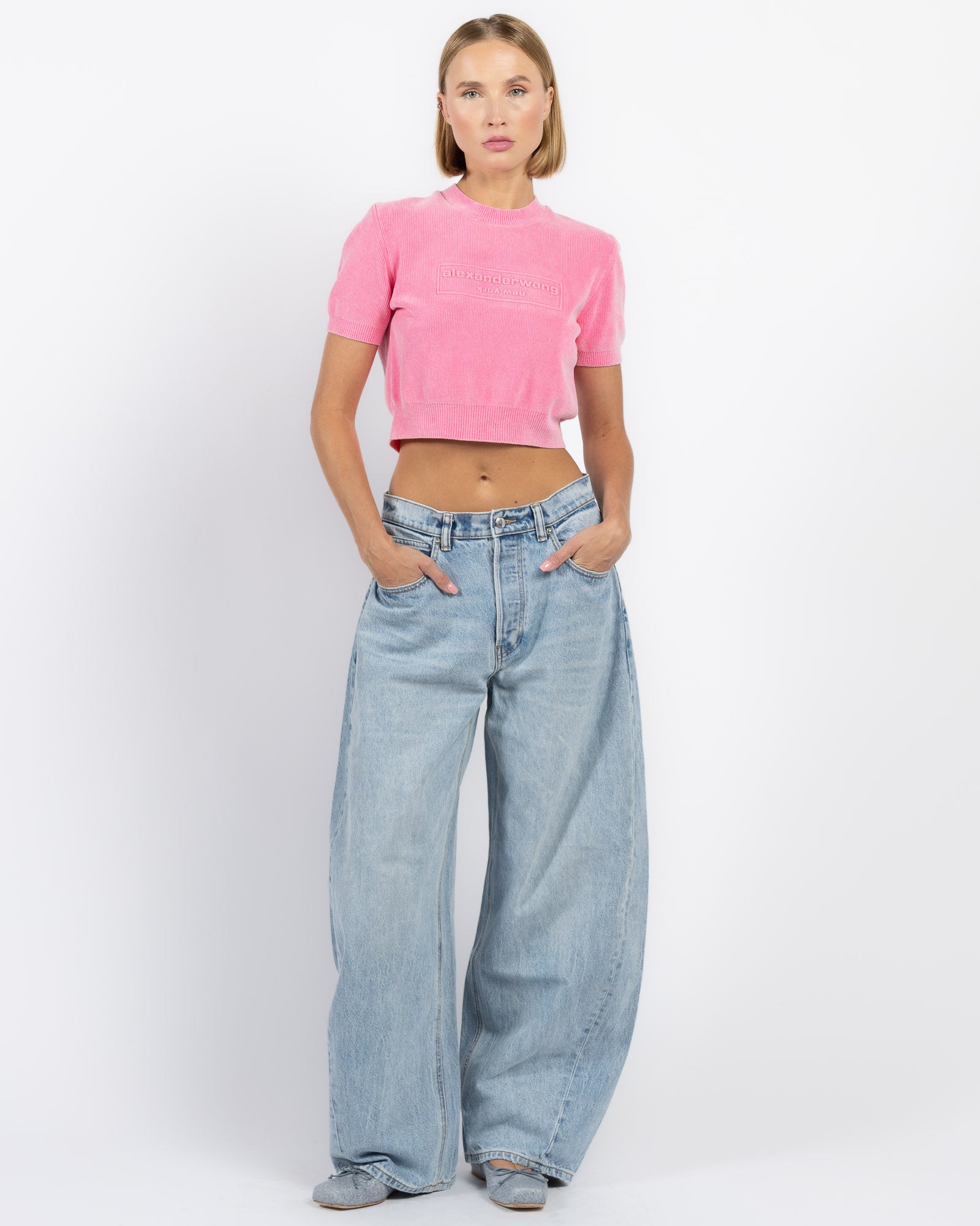 ALEXANDER WANG Long Sleeve Cropped Polo Cardigan