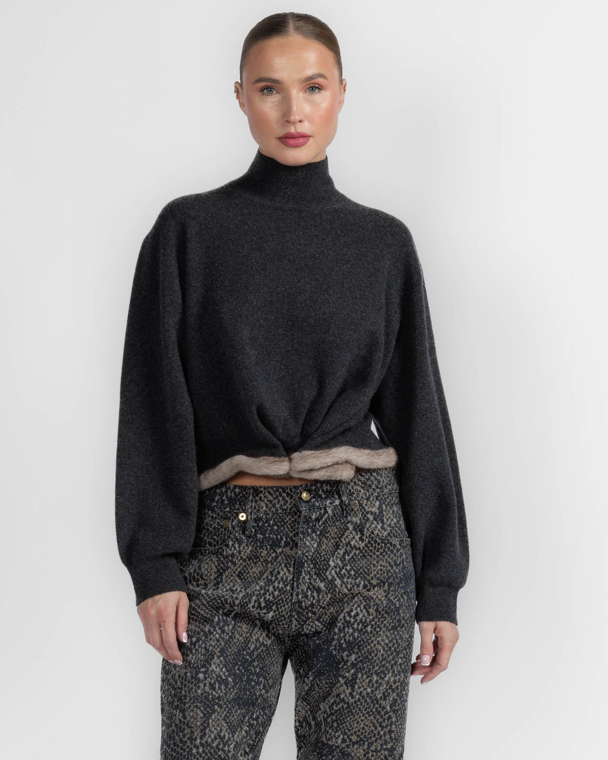 Wired Faux Mink Turtleneck