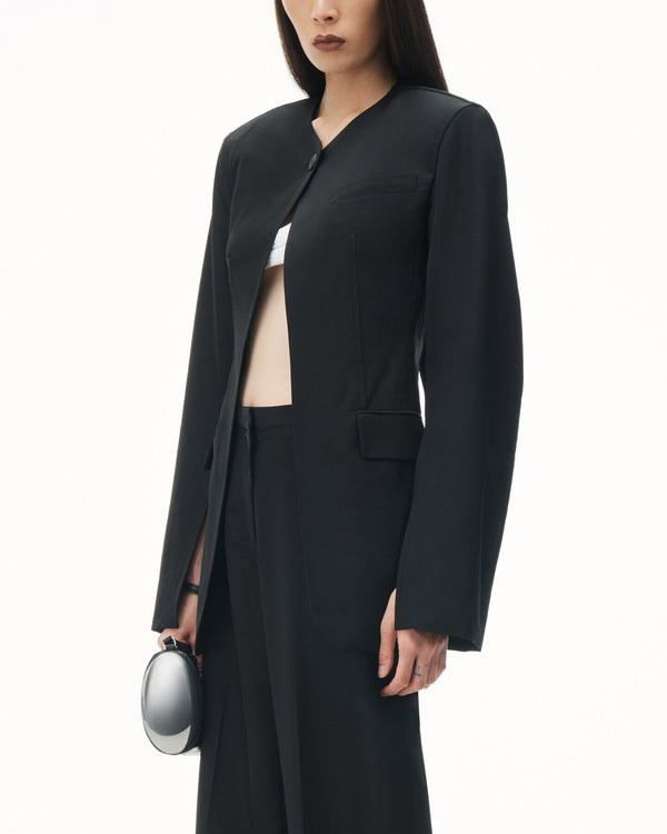 Collarless Jacket With Slits