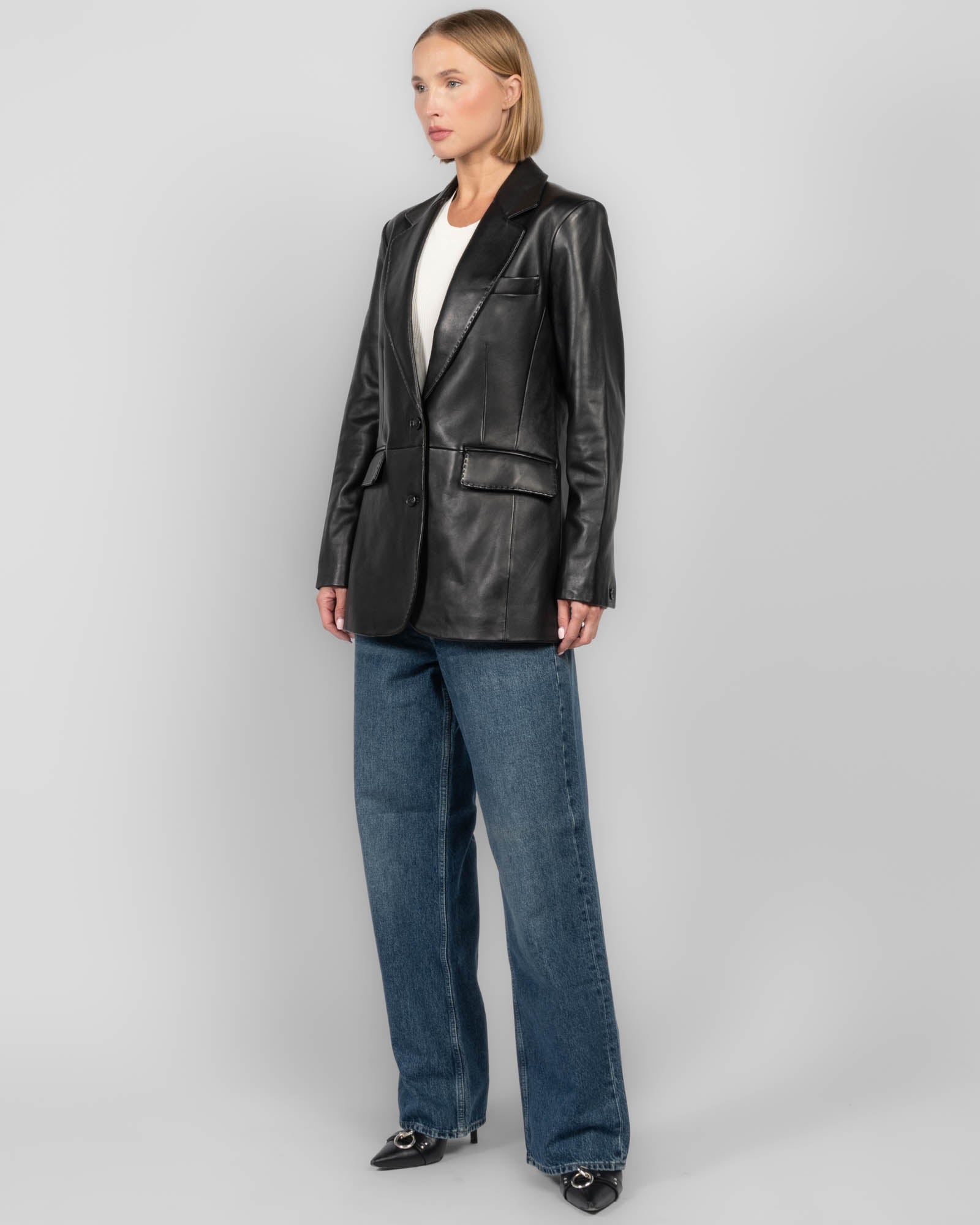 Blazer en cuir cendré