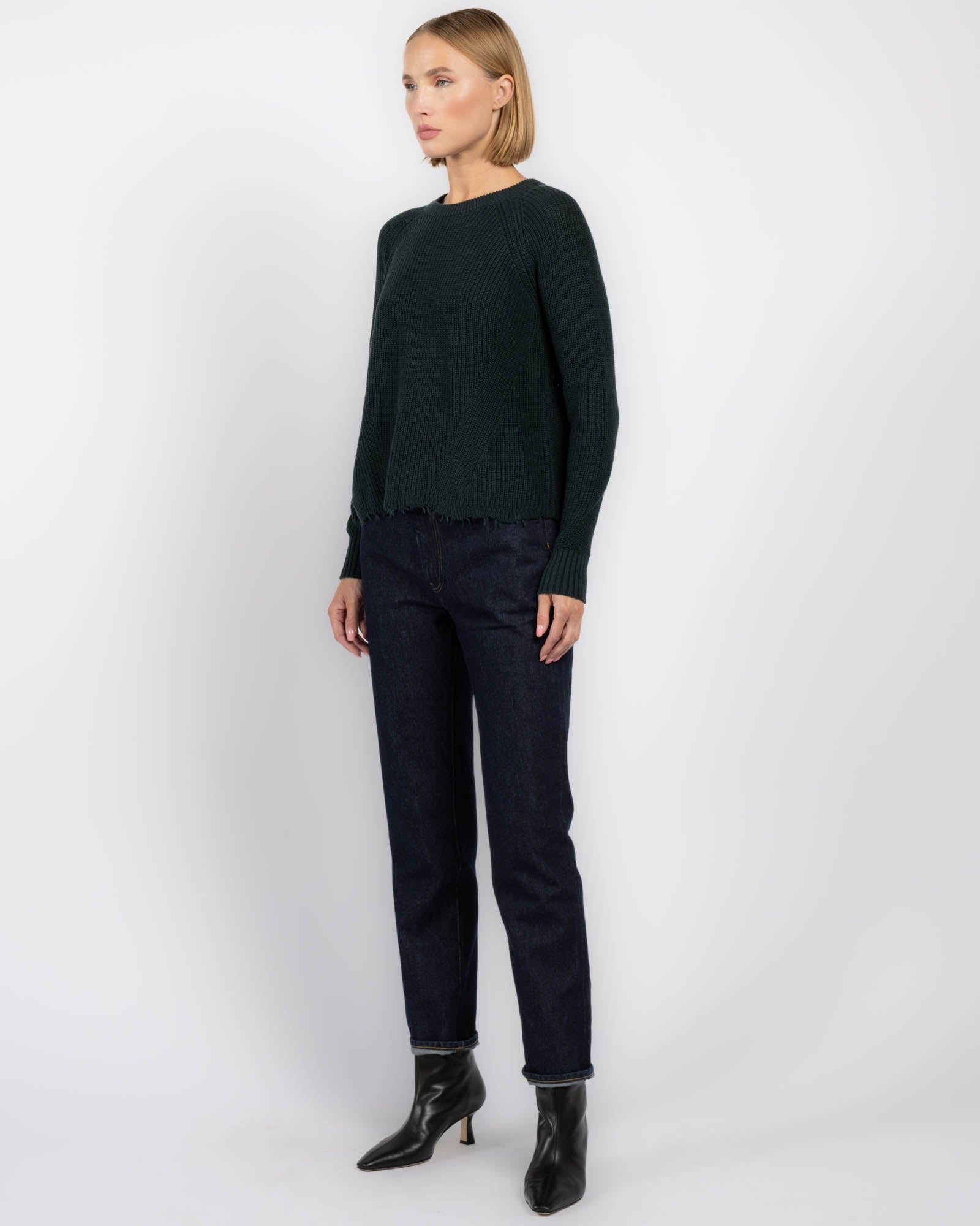 Distressed Scallop Shaker Sweater