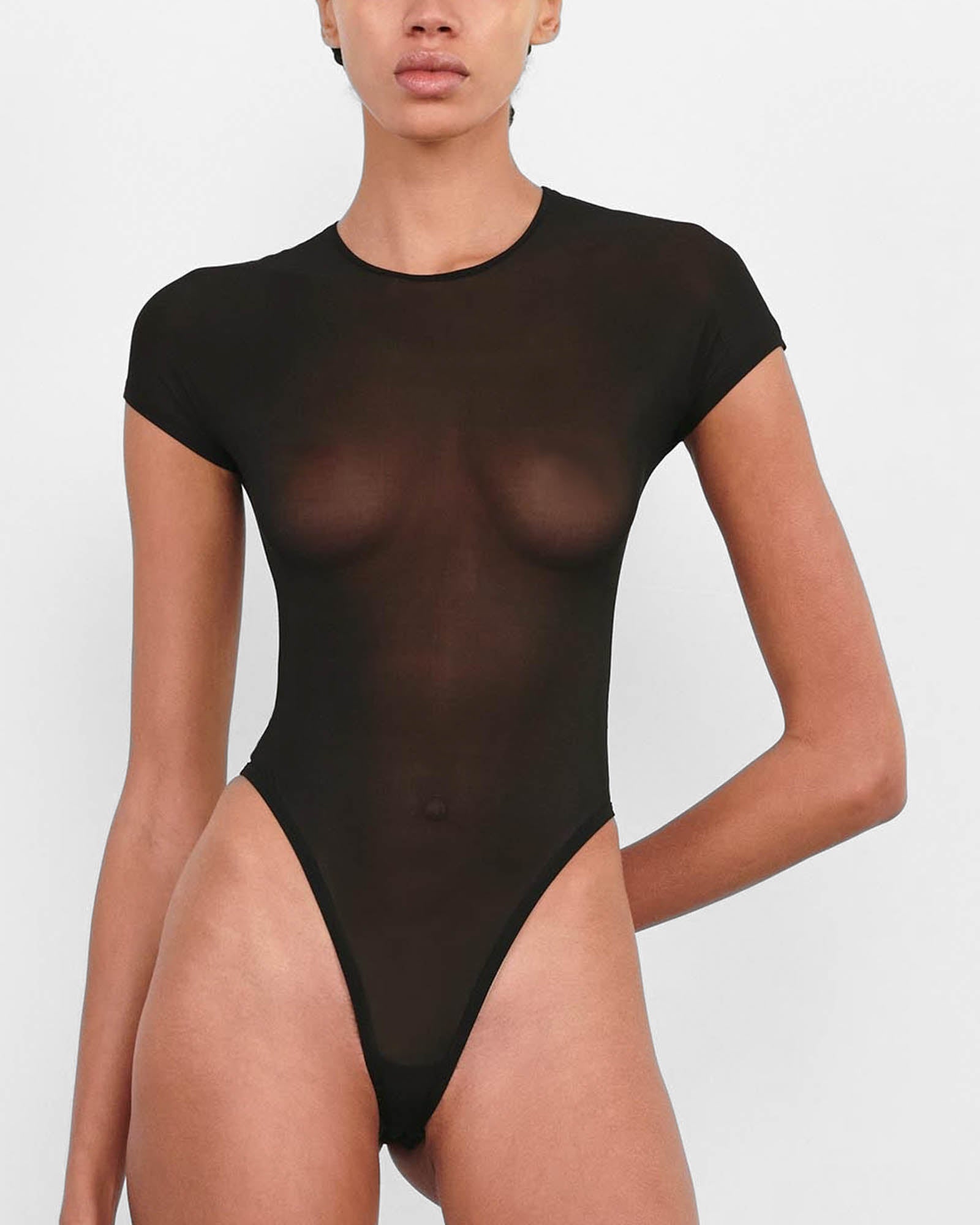 Body transparent à manches courtes