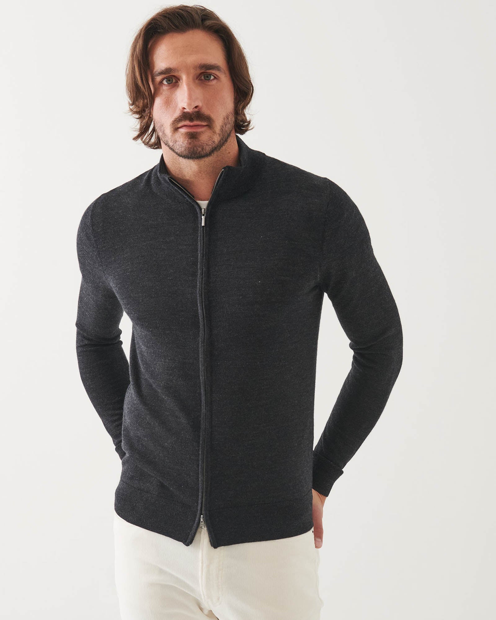 Merino Full Zip Mock Neck