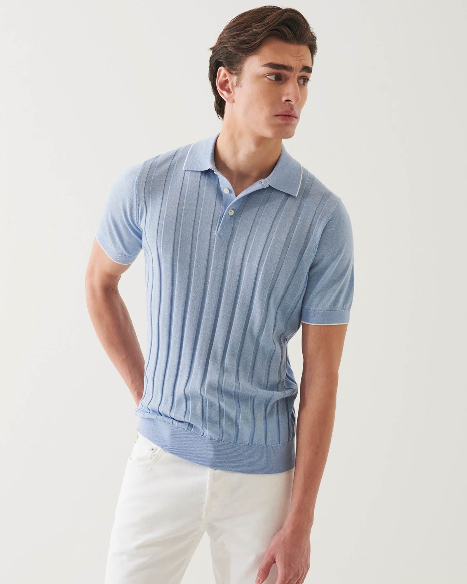PATRICK ASSARAF Short Sleeve Drop Needle Polo