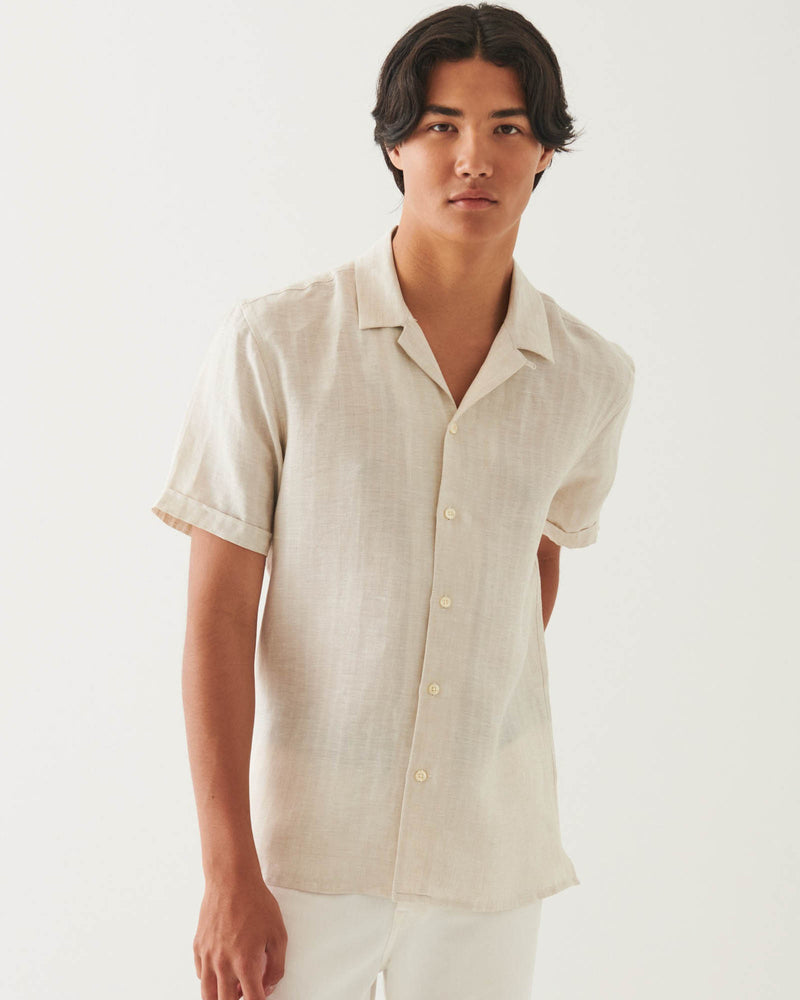 Linen Stripe Camp Collar Shirt