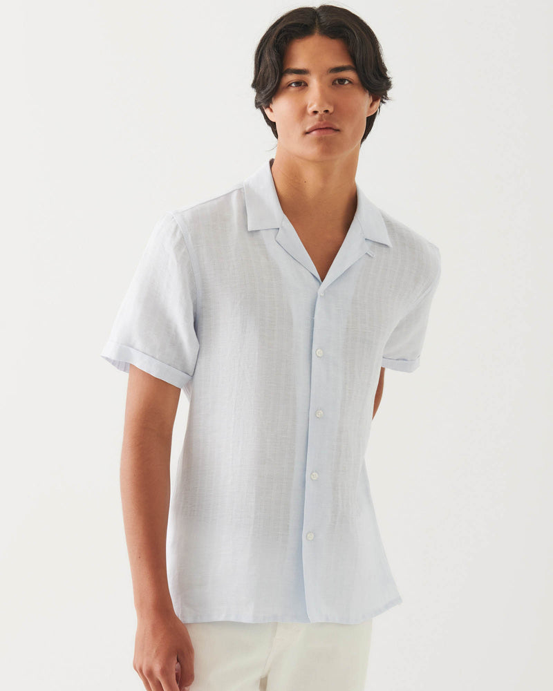 Linen Stripe Camp Collar Shirt