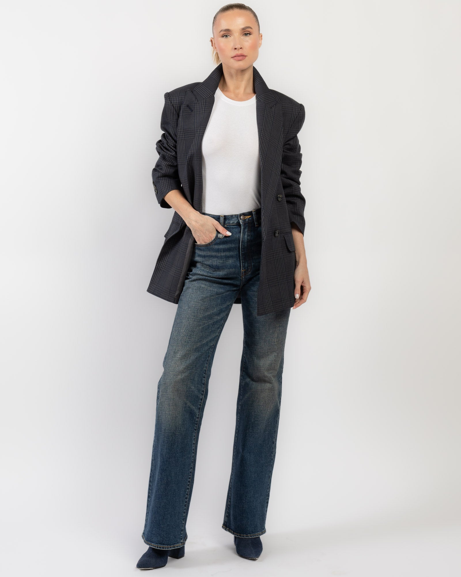 Double-Breasted Peaked Lapel Blazer