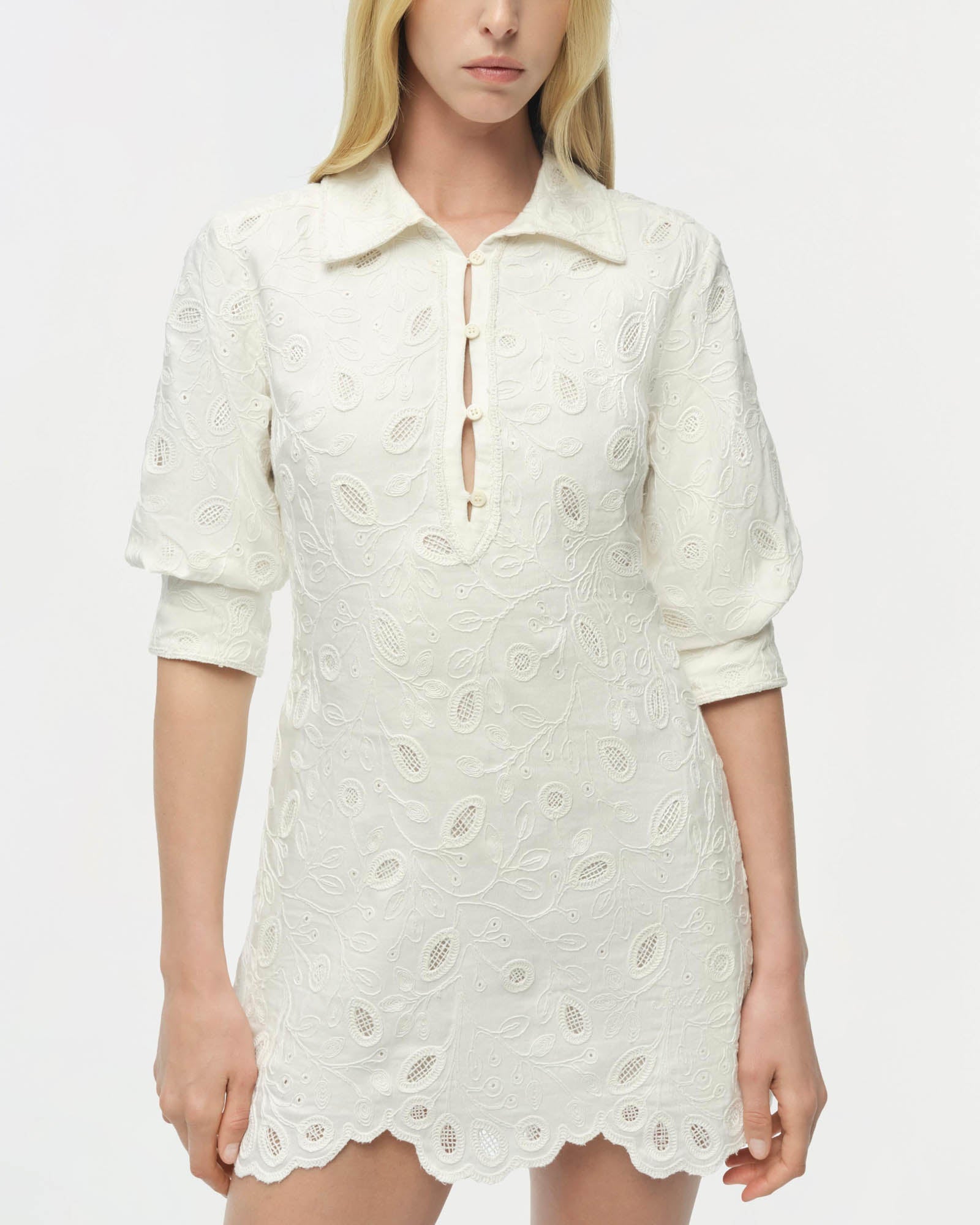 Freya Embroidered Linen Mini Dress