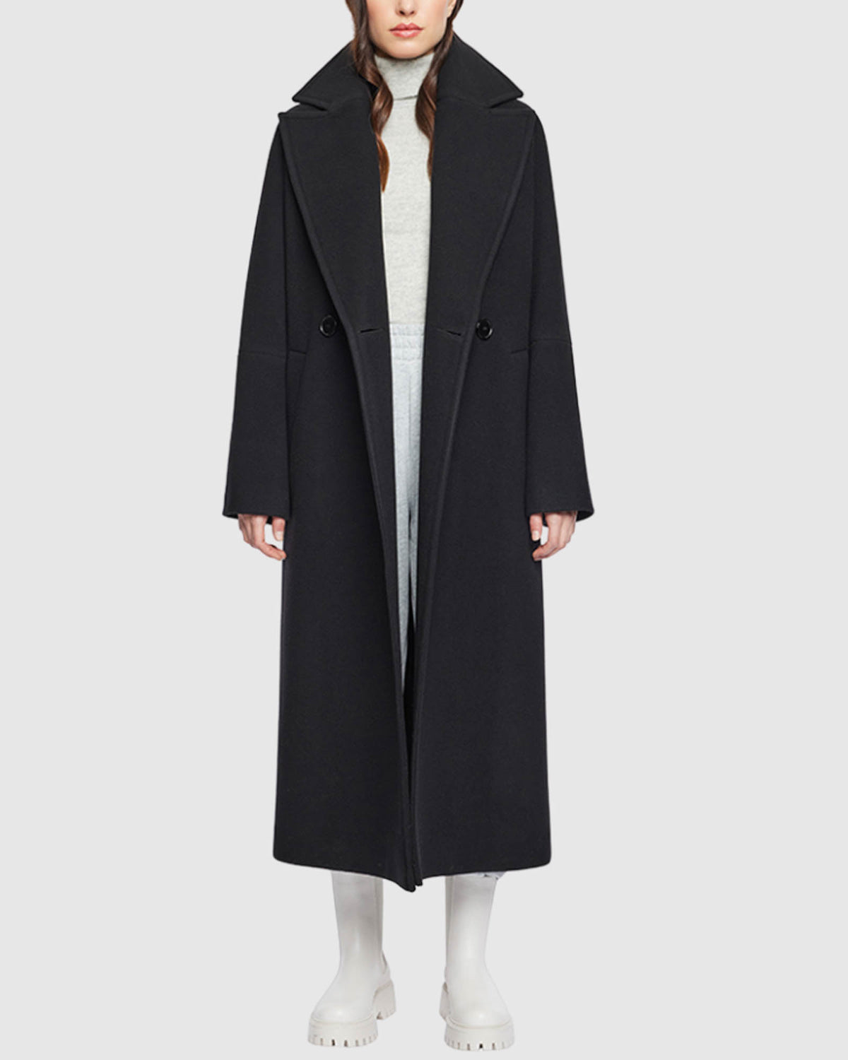 Black Wool Cashmere Blend Long Coat