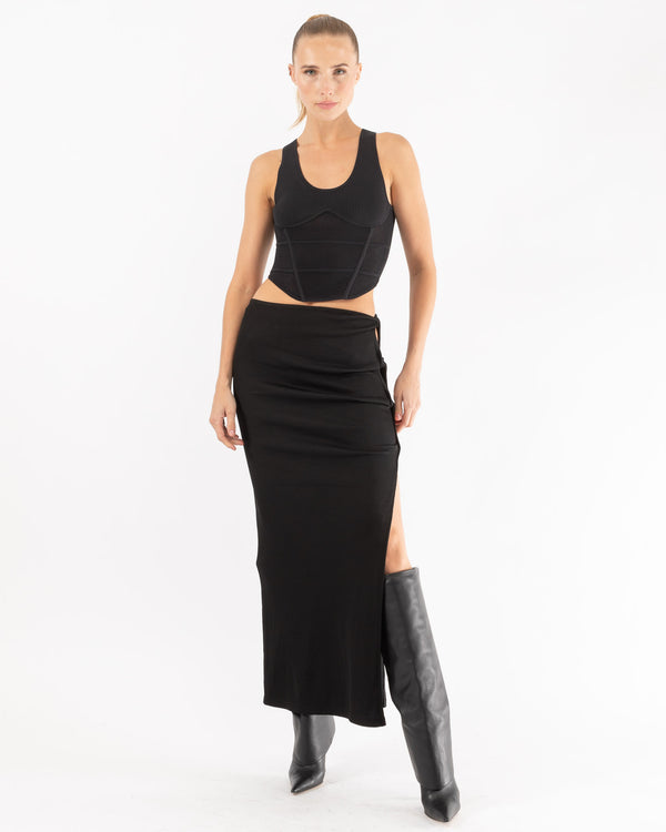 JDEFEG Lace Skirt Women's Elastic Waisted Split Thigh Rib Knit