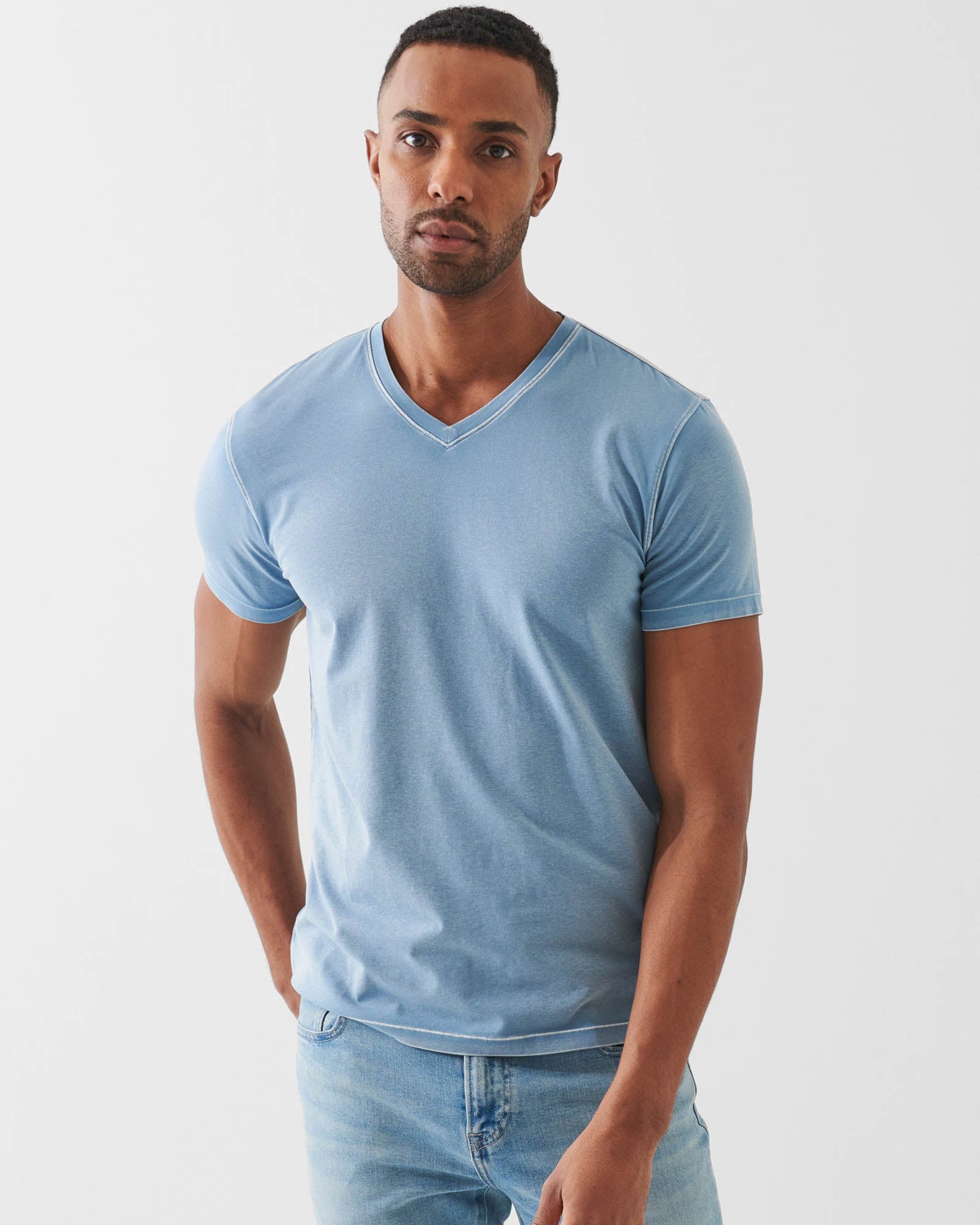Short Sleeve Pima Old Wash V-Neck