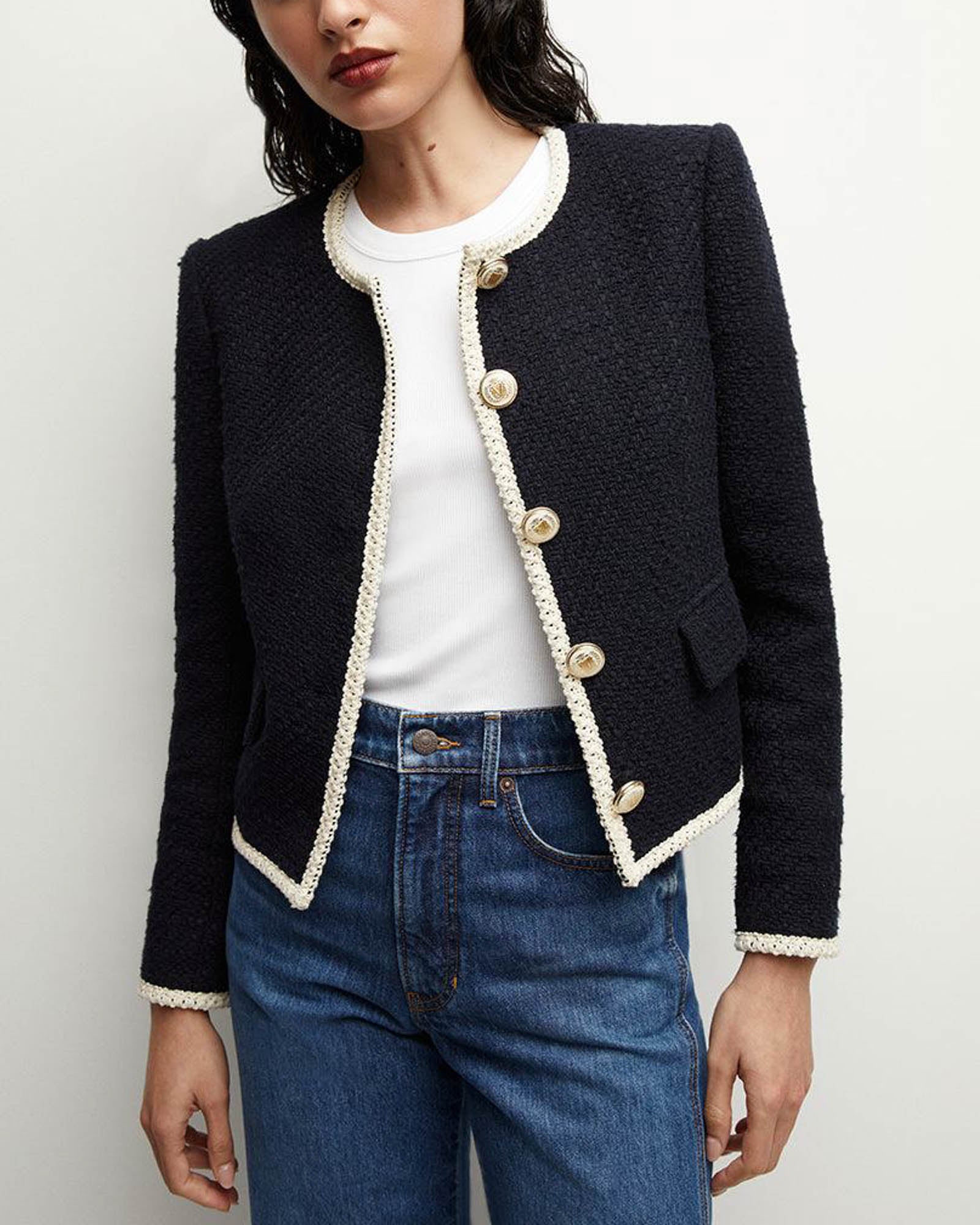 Veronica Beard Mabel Collarless Tweed Jacket Navy Size 00