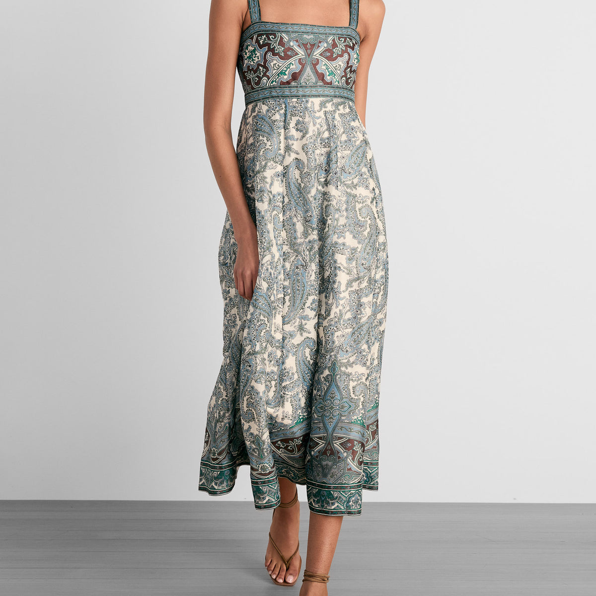 veronica beard rye floral linen dress Rye tie-back floral-print linen midi dress - leaf green