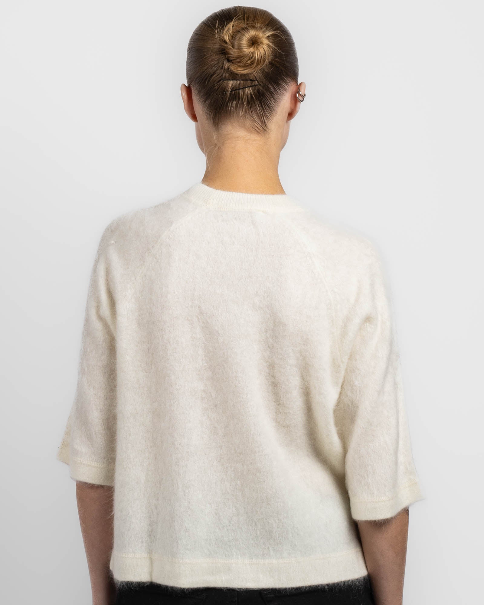 Pull à col rond oversize à manches trois-quarts