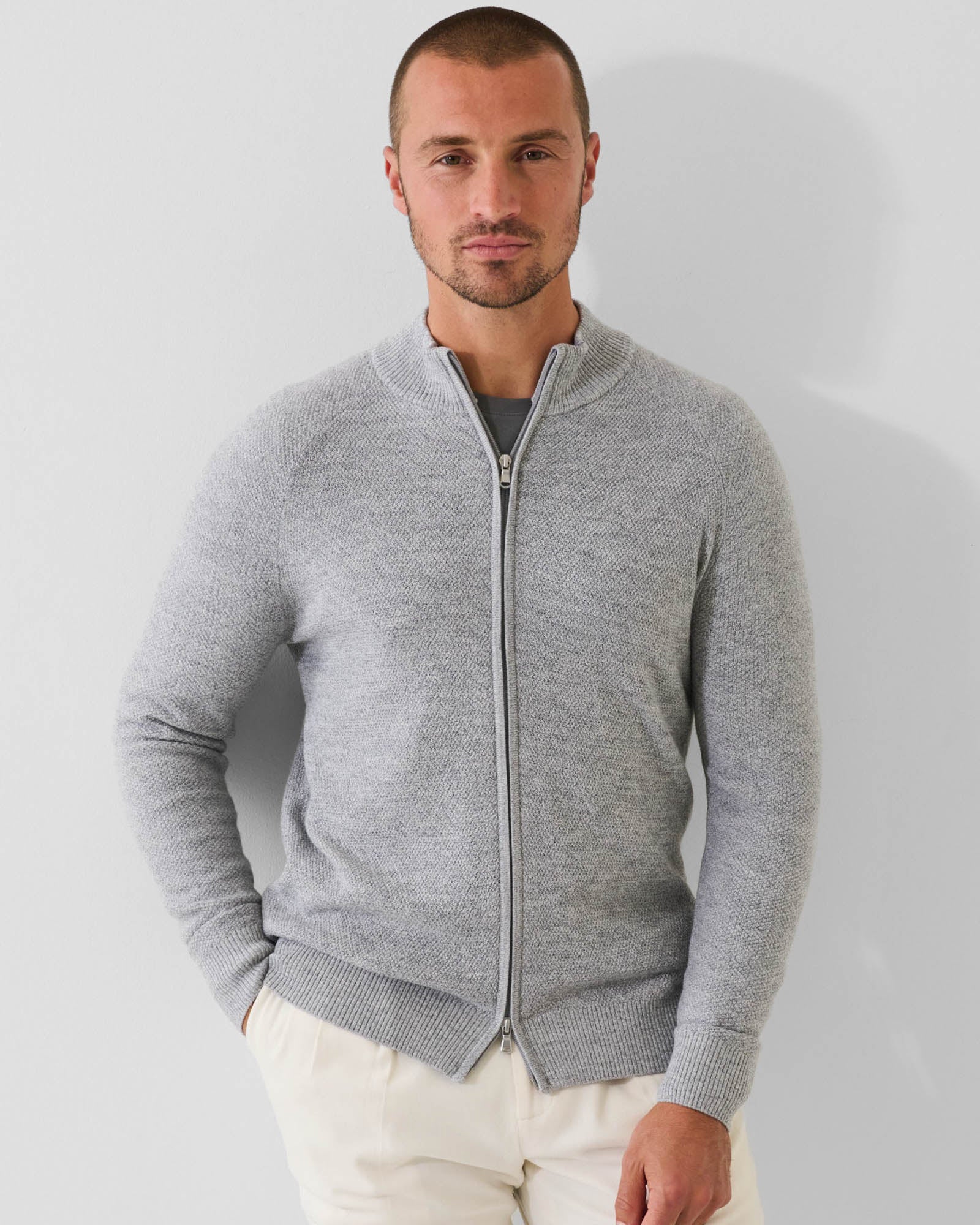 Seed Stitch Zip Cardigan