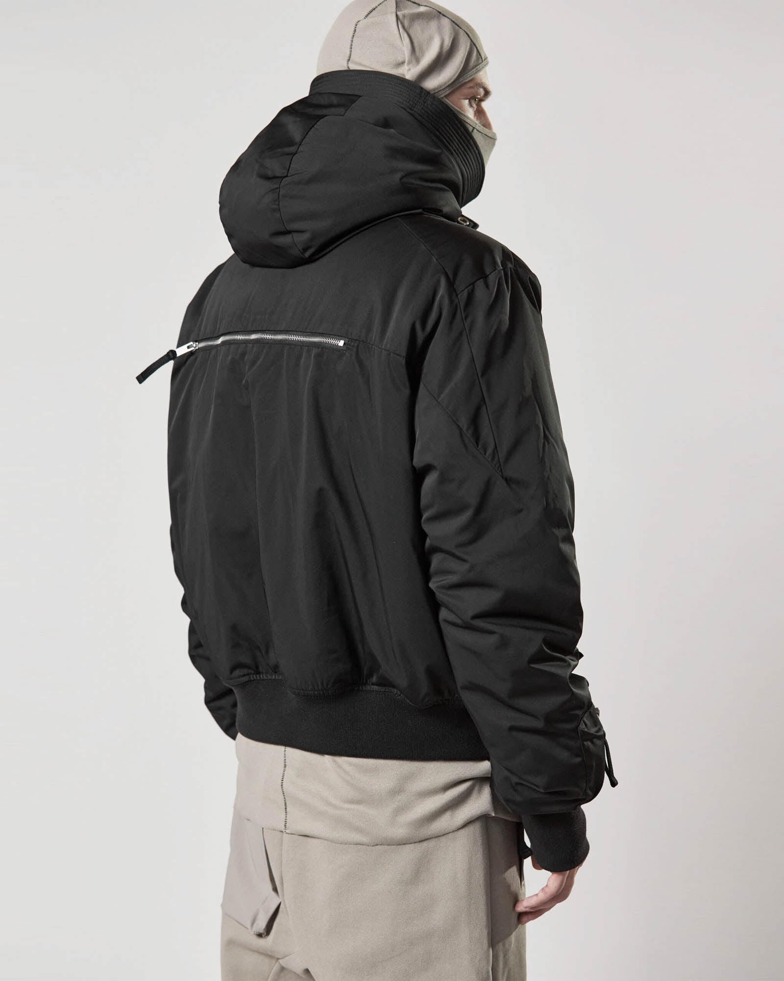 Black jacket with grey hood shop