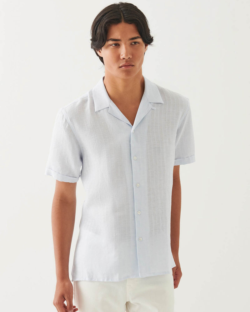 Linen Stripe Camp Collar Shirt