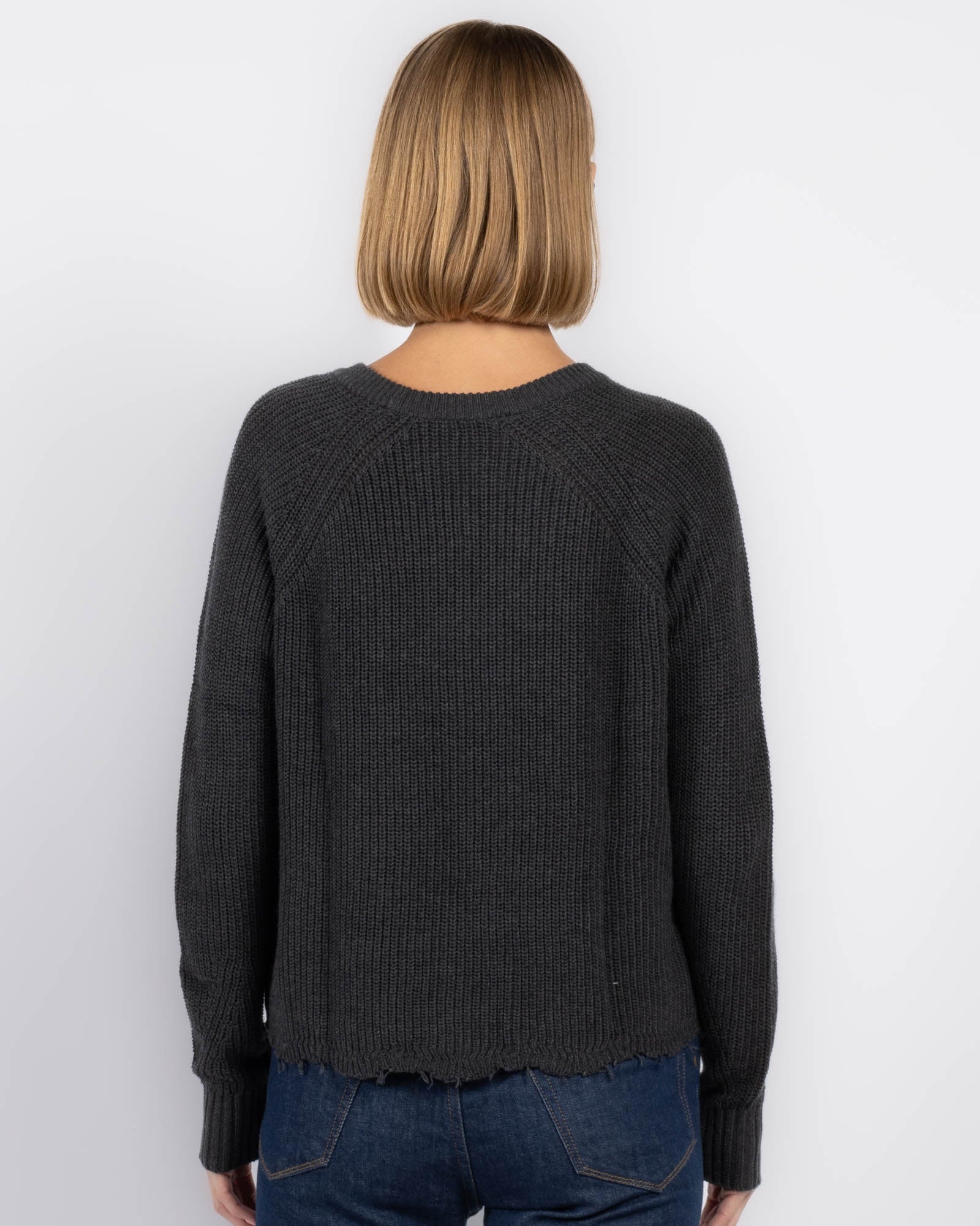 Distressed Scallop Shaker Sweater