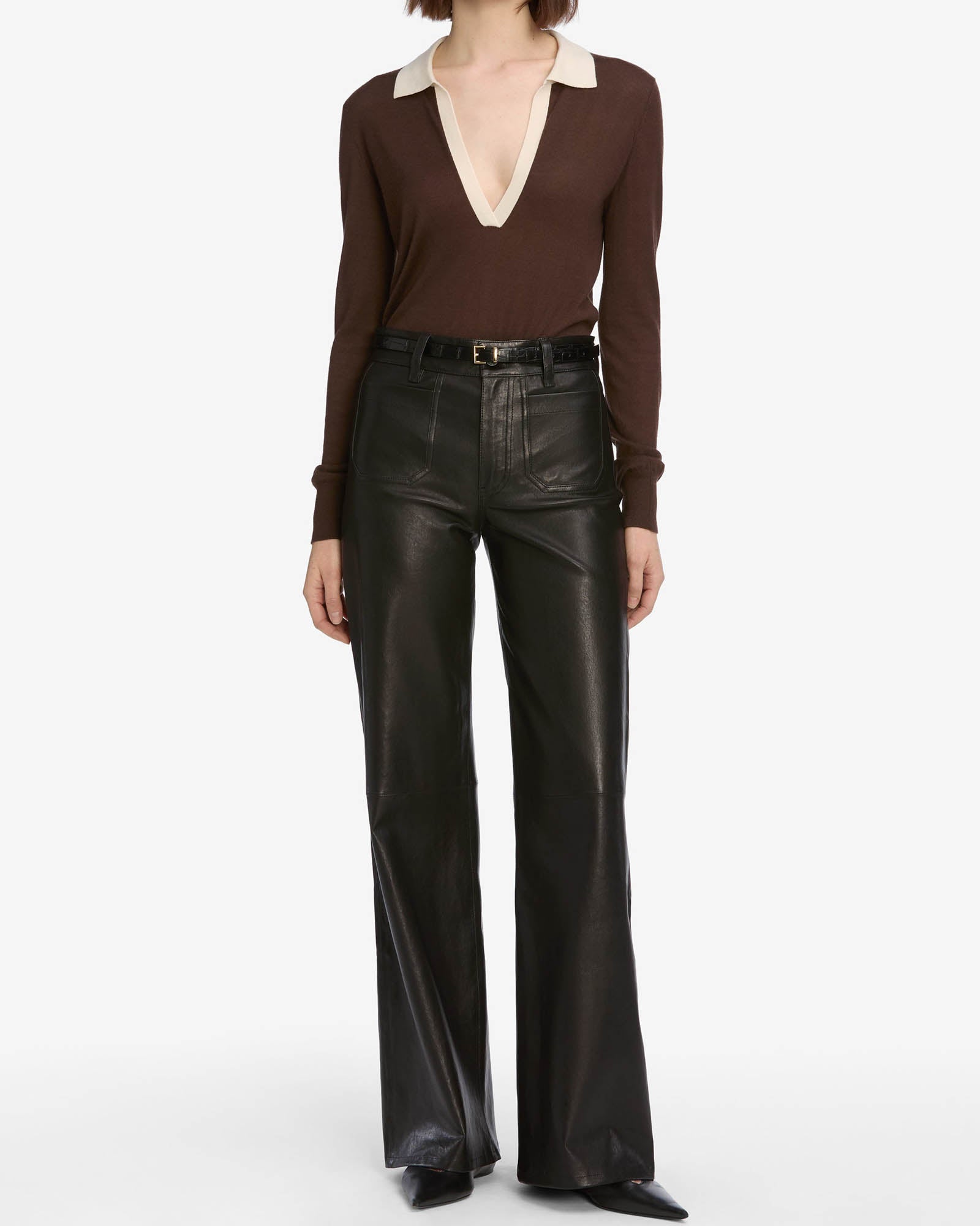 Le Slim Leather Palazzo Trousers