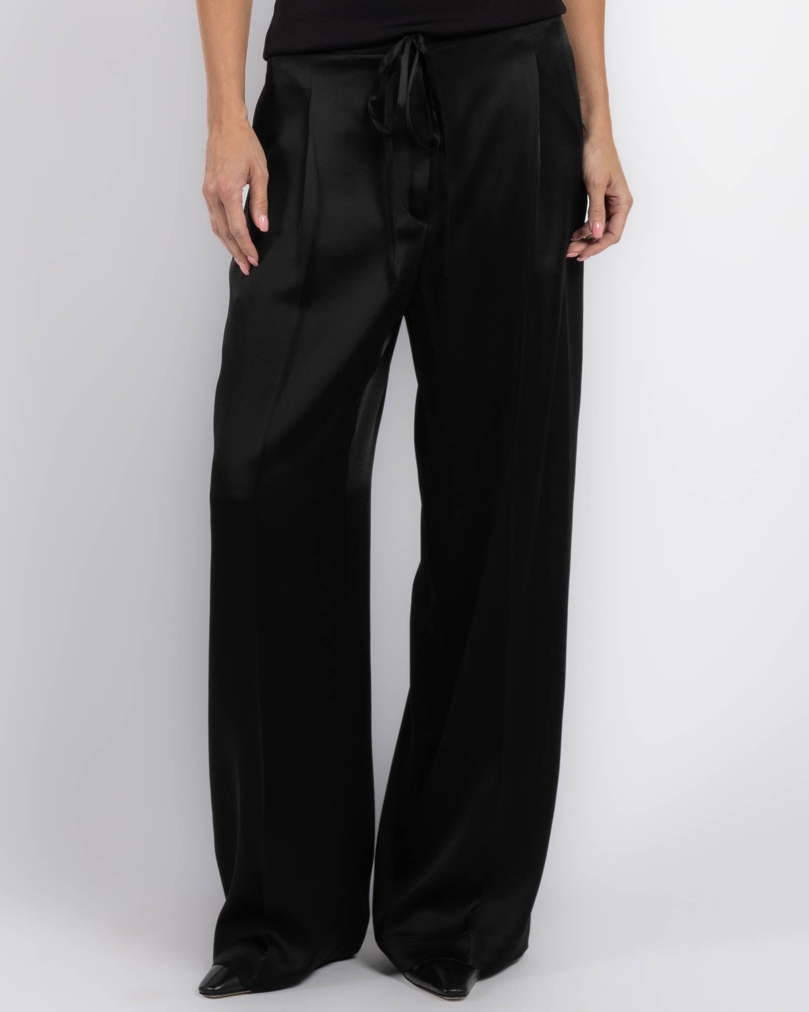 Relaxed Drawstring Satin Pants