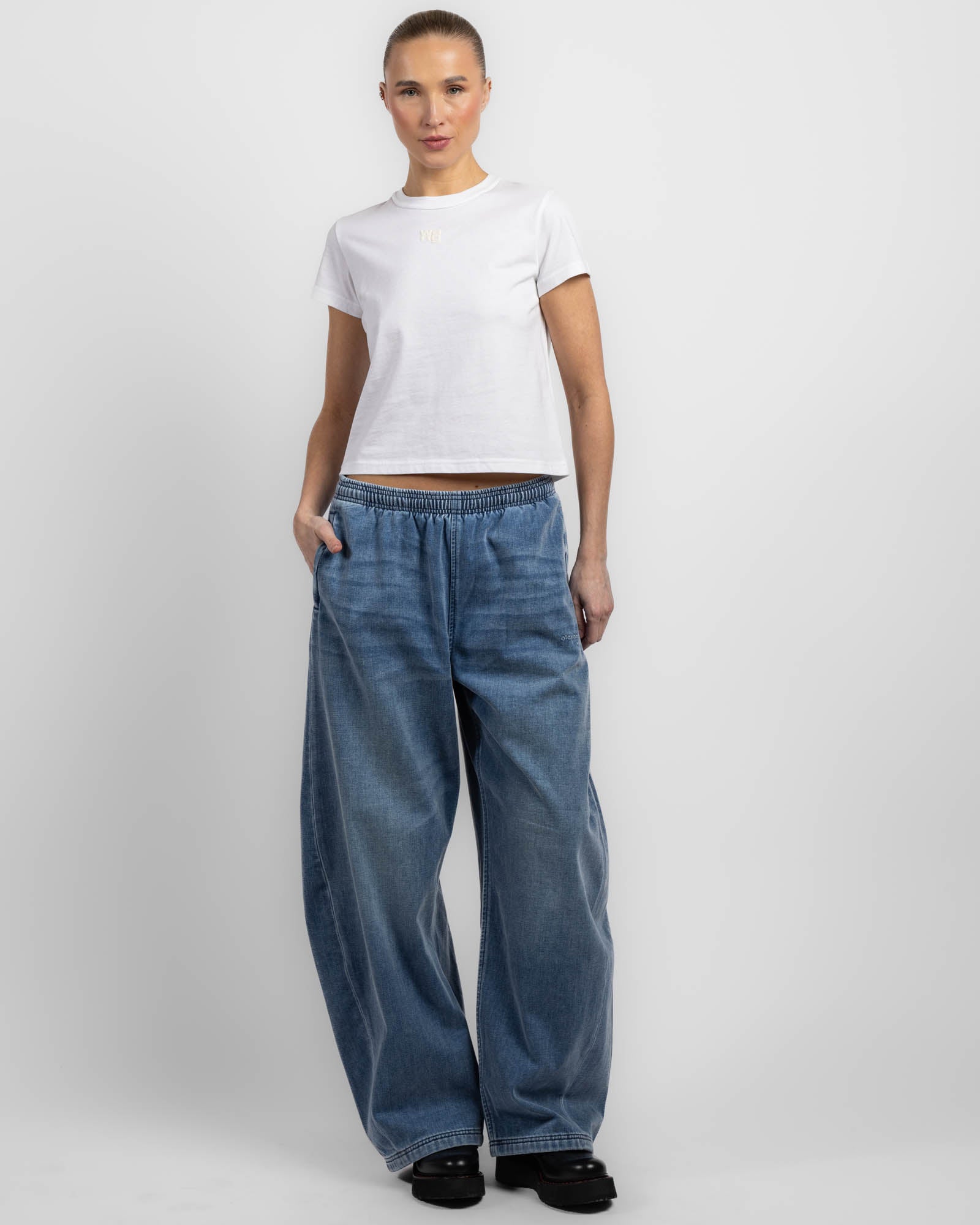 Pantalon de survêtement en denim à taille élastique