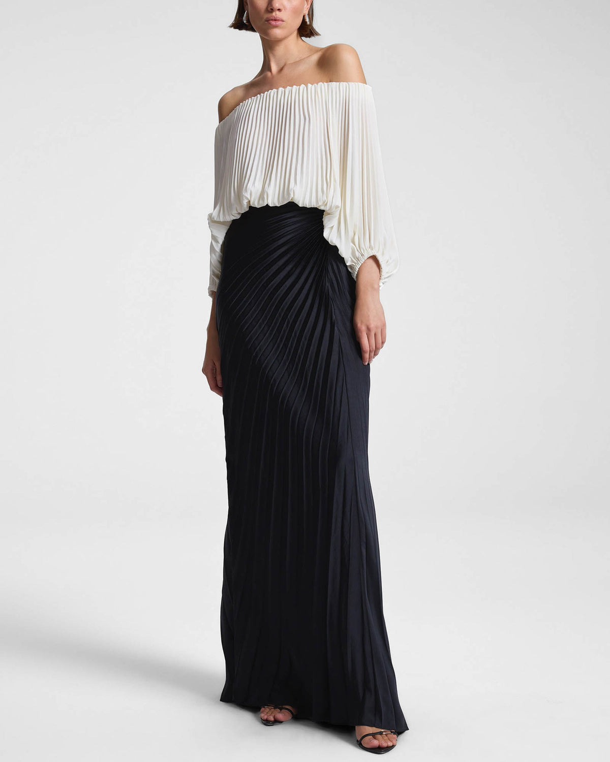 strapless open back dress Sienna Satin Pleated Off Shoulder Top main image 1