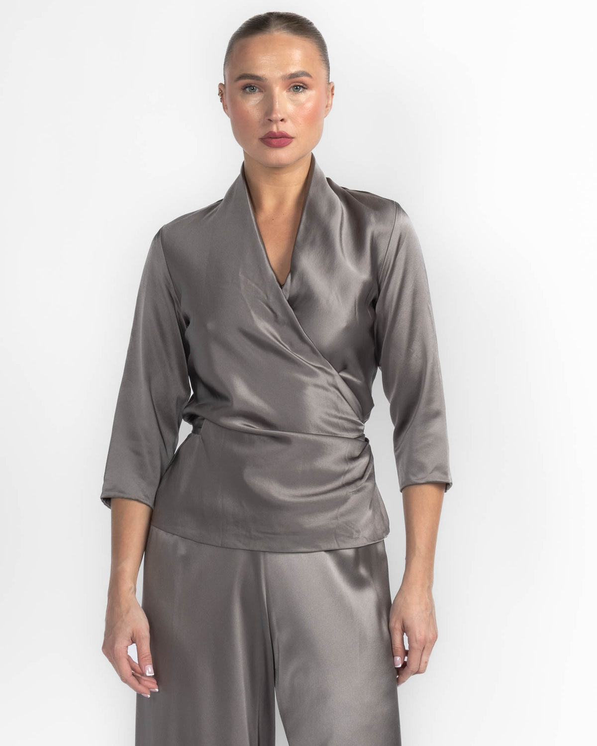 Three-Quarter Sleeve Wrap Top