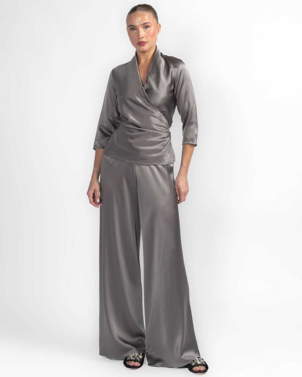 Three-Quarter Sleeve Wrap Top