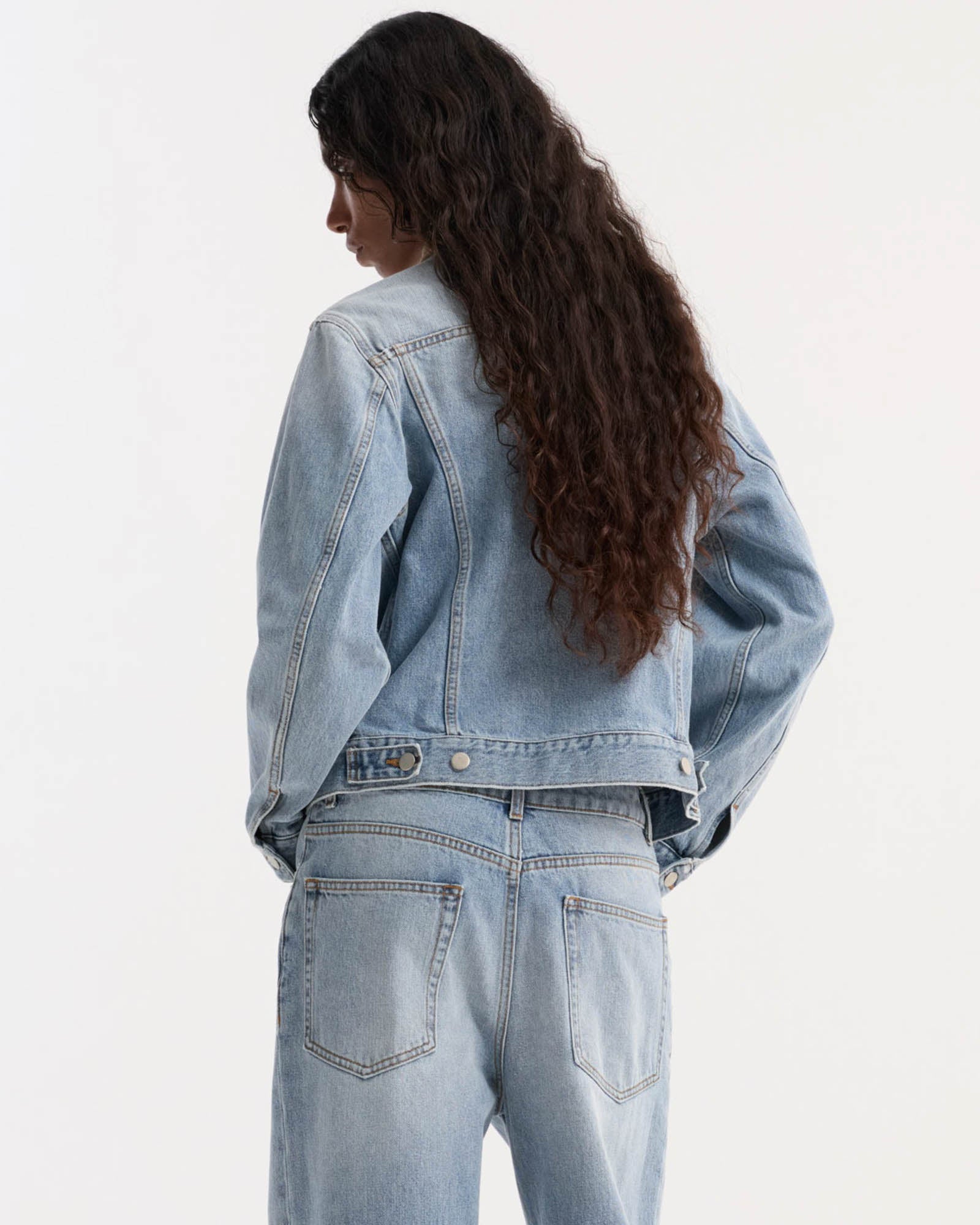 Suede Collar Fitted Denim Jacket
