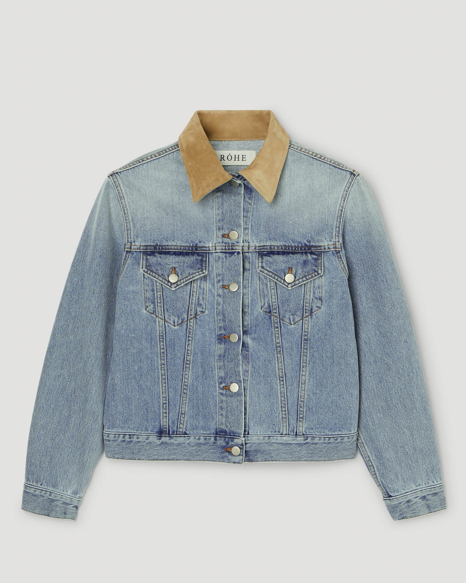 Suede Collar Fitted Denim Jacket