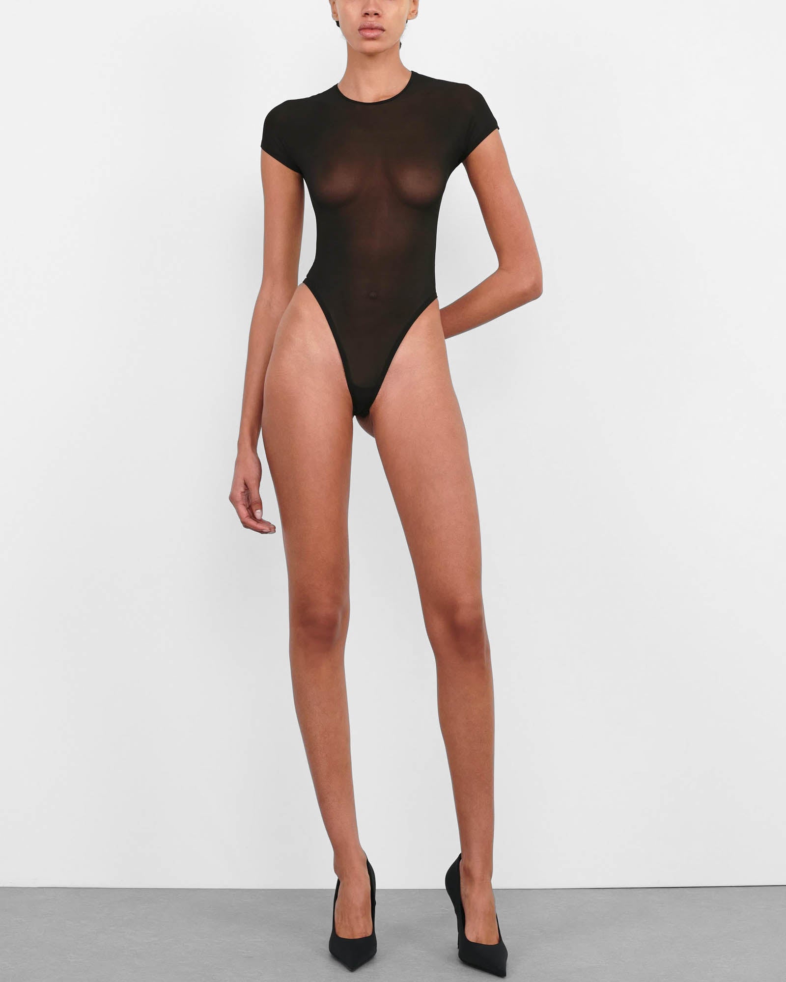 Body transparent à manches courtes