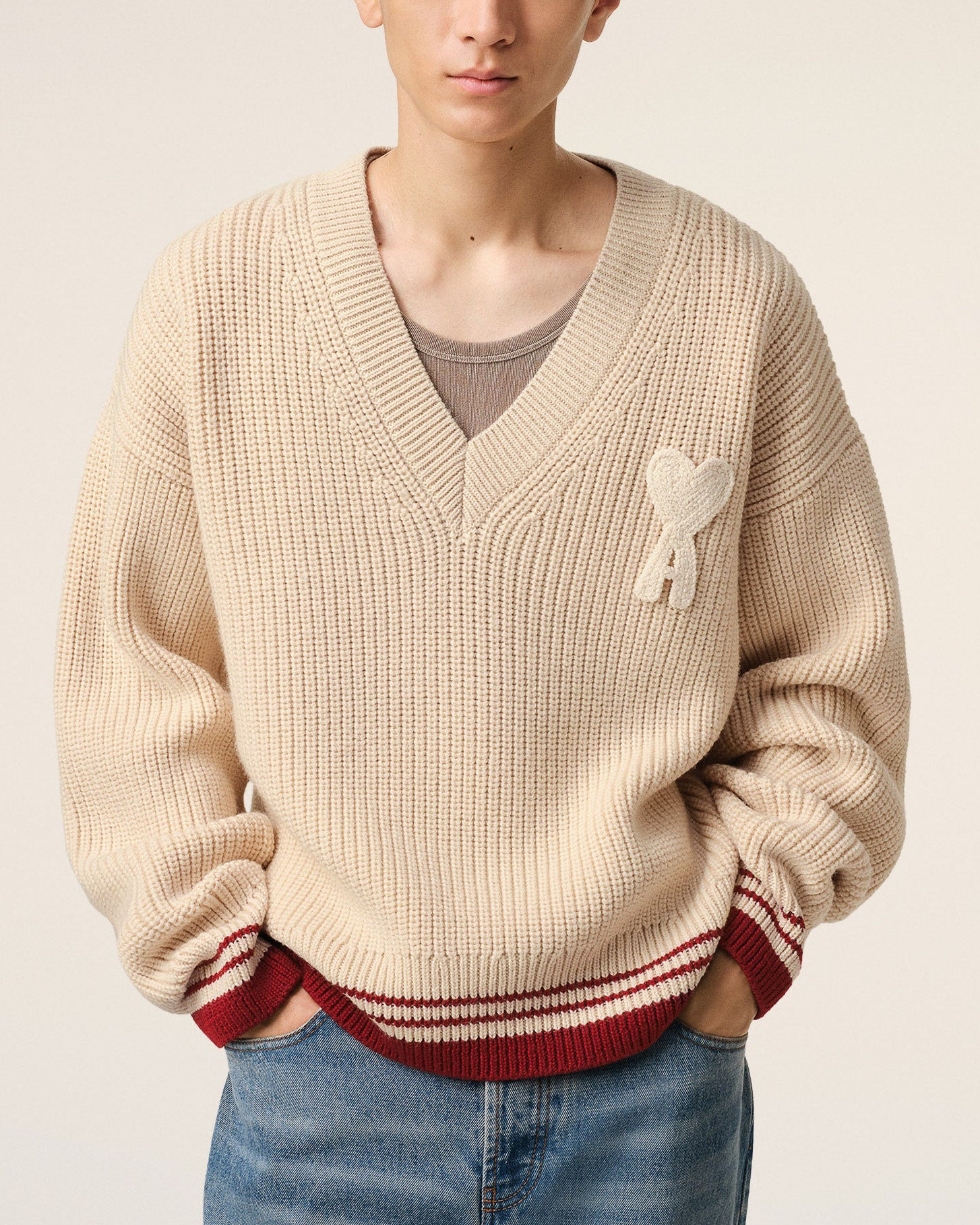 AMI ALEXANDRE MATTIUSSI Ribbed V-Neck Sweater