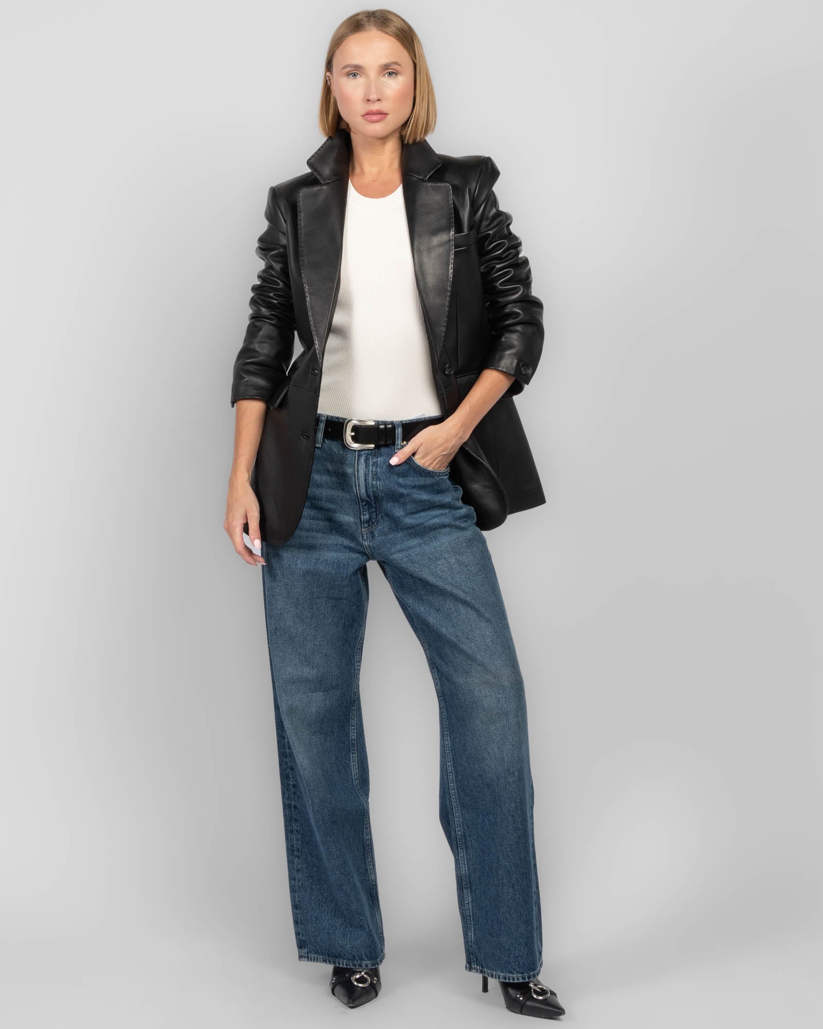 Blazer en cuir cendré