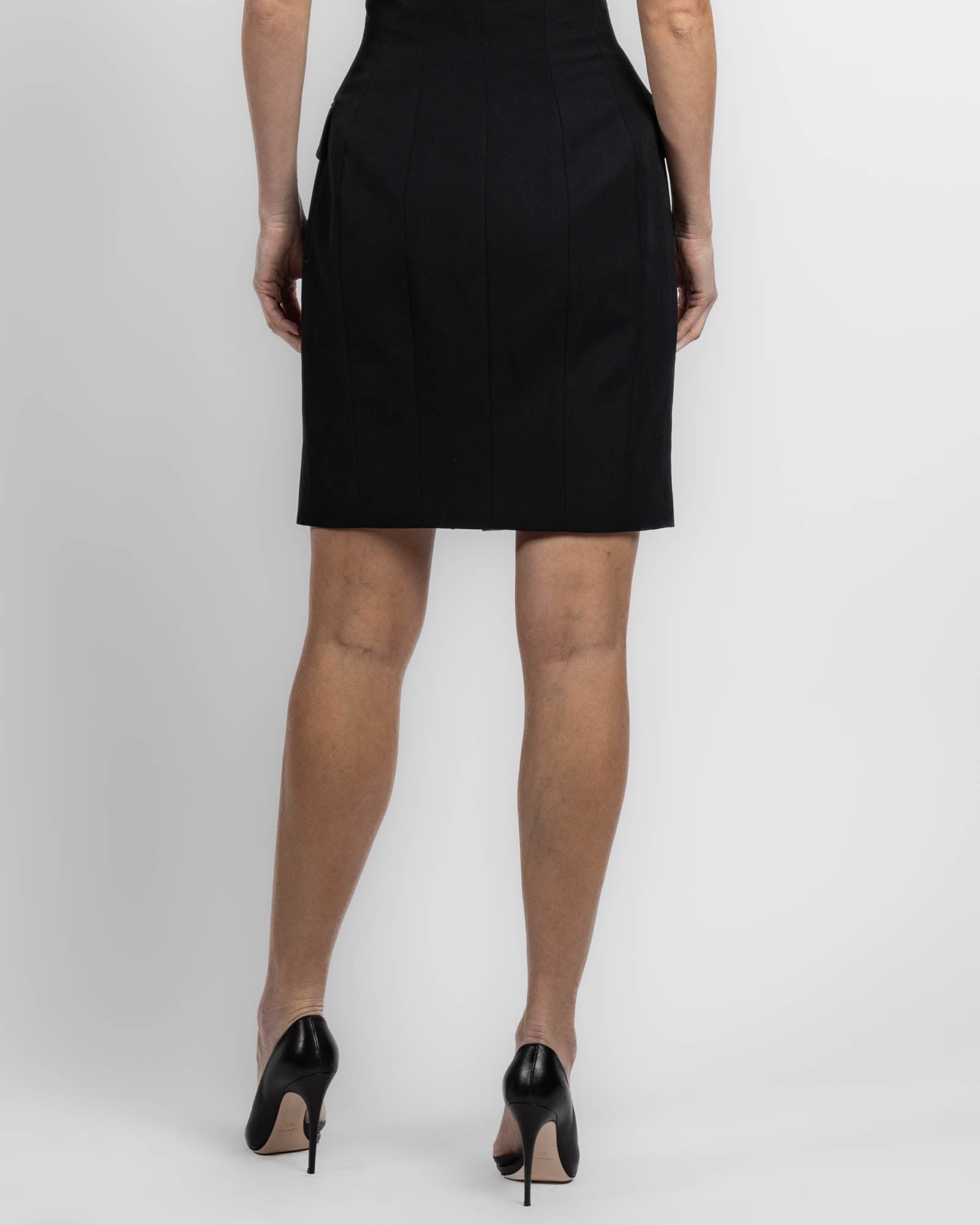 High Waist Zipped Knee Length Skirt