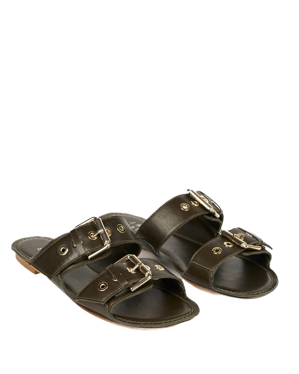 Double Buckle Slide Sandals