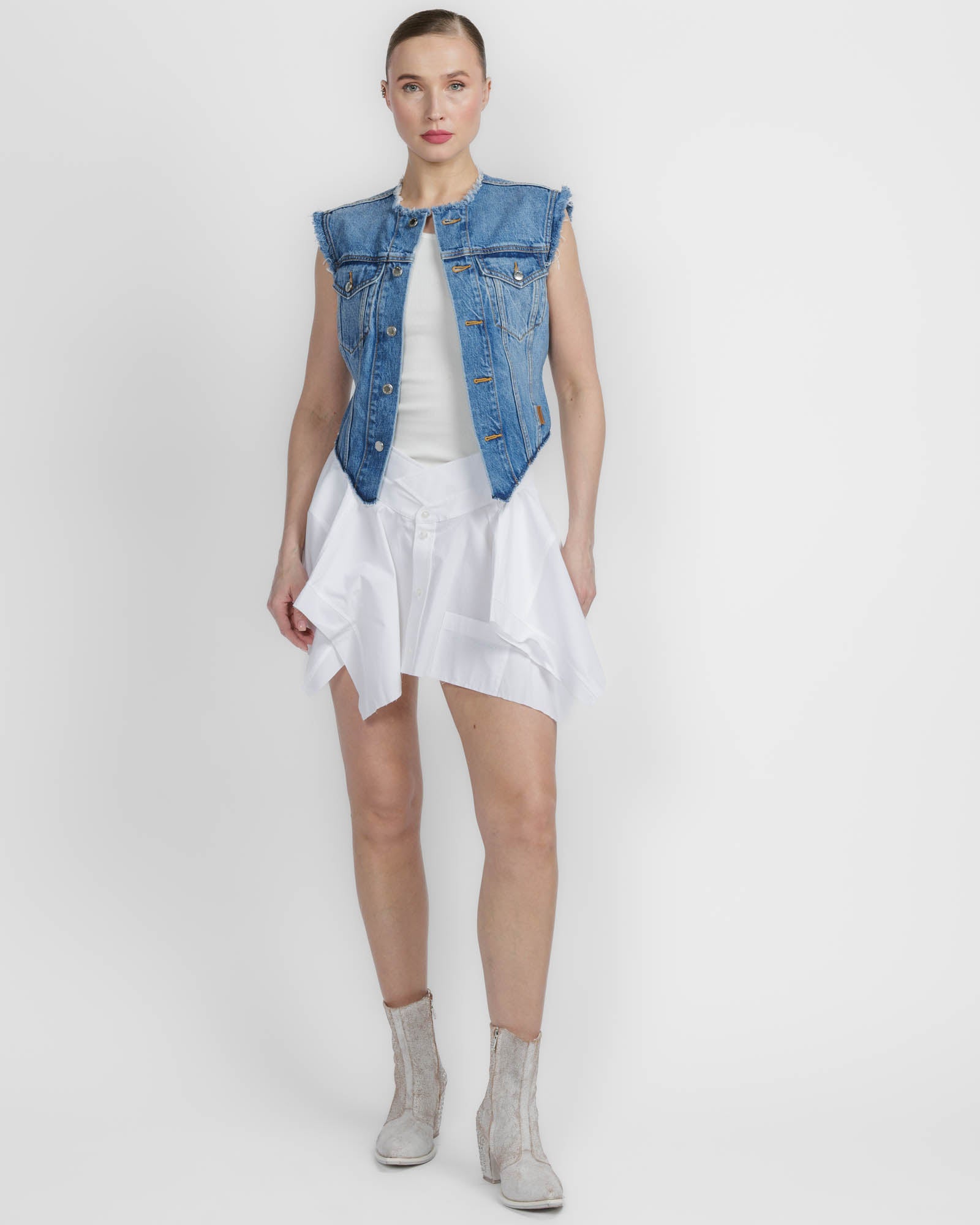Prestyled Combo Denim Vest Dress