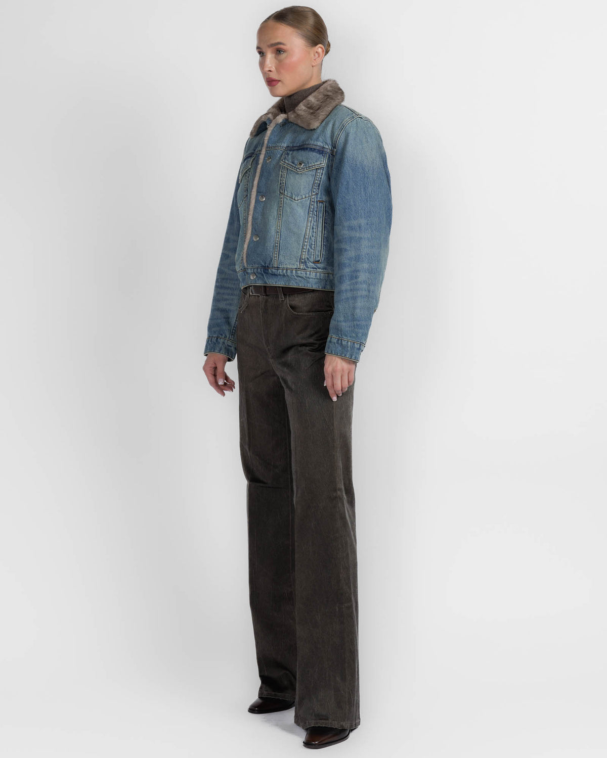 Denim Jacket With Faux Mink